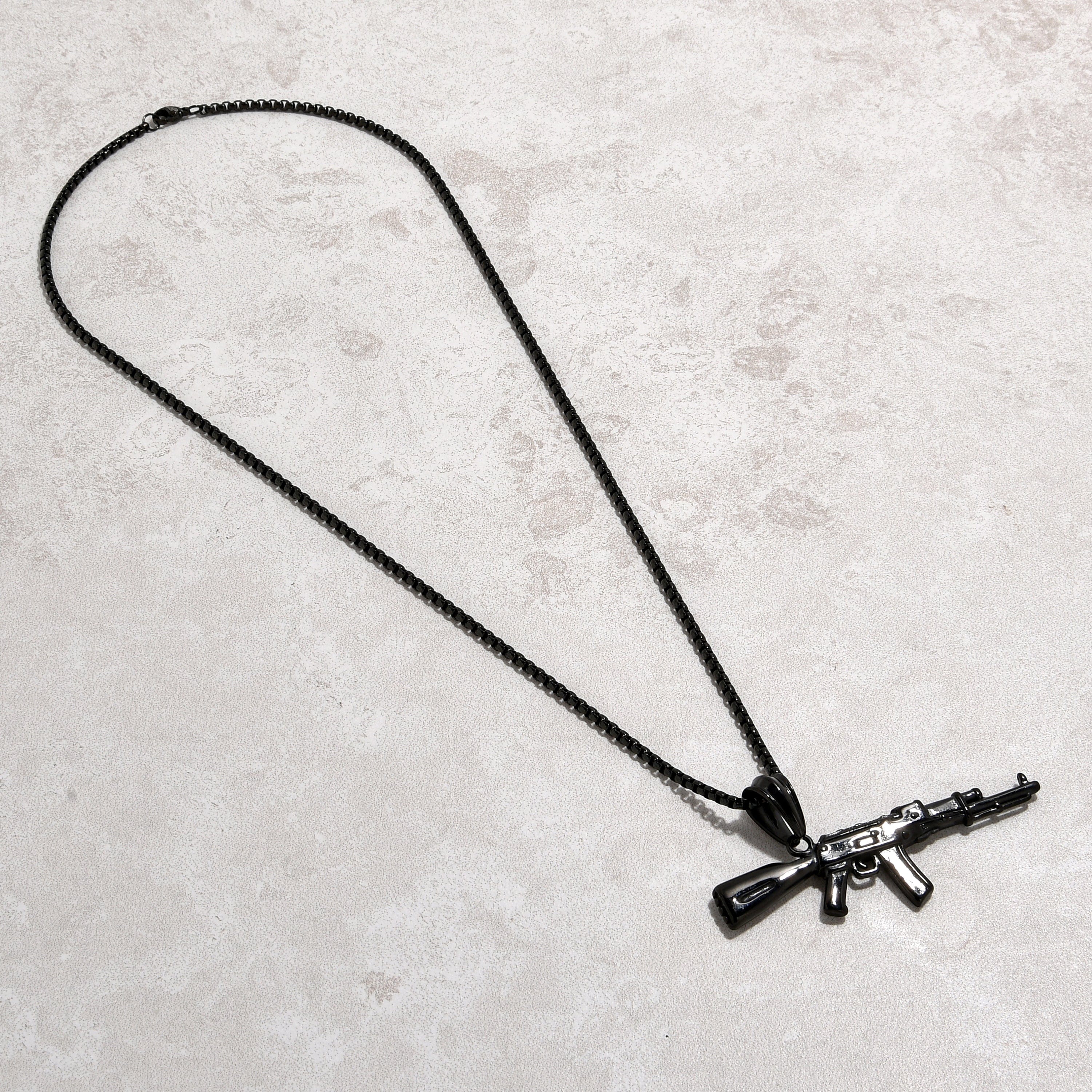 Kalifano Steel Hearts Jewelry Black AK-47 Gun Steel Hearts Necklace SHN518-B