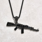 Black AK-47 Gun Steel Hearts Necklace