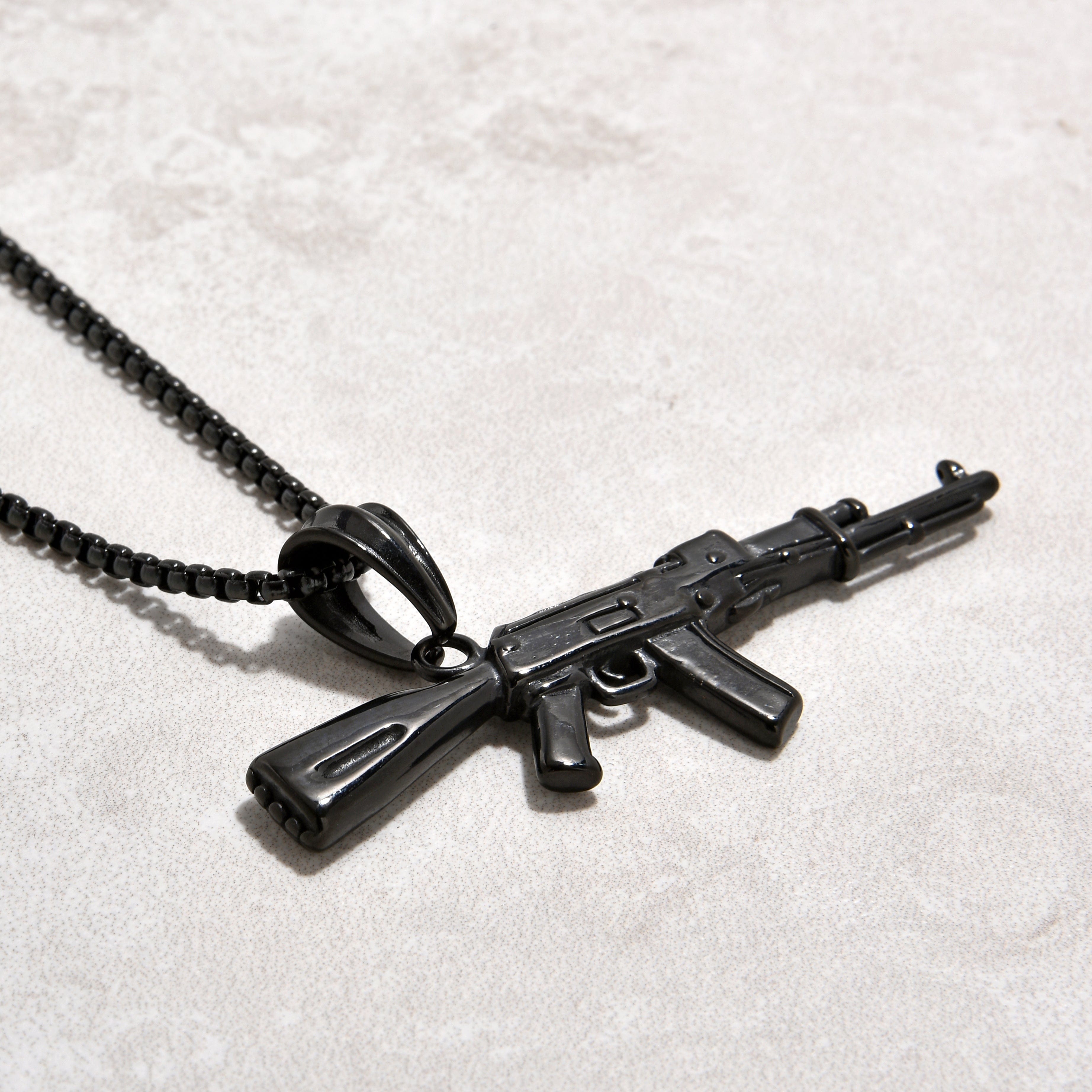 Kalifano Steel Hearts Jewelry Black AK-47 Gun Steel Hearts Necklace SHN518-B