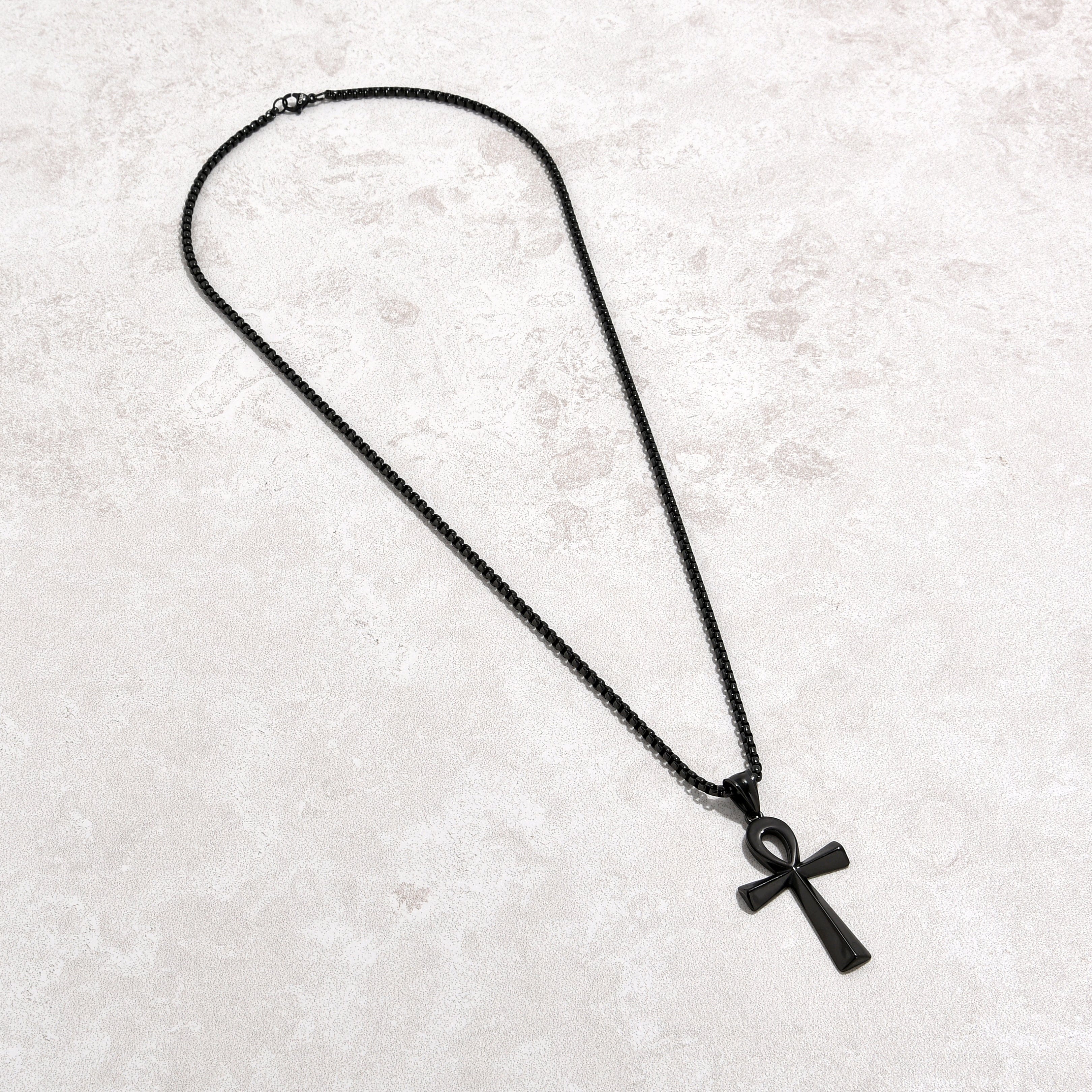 Kalifano Steel Hearts Jewelry Black Ankh Cross Steel Hearts Necklace SHN505-B