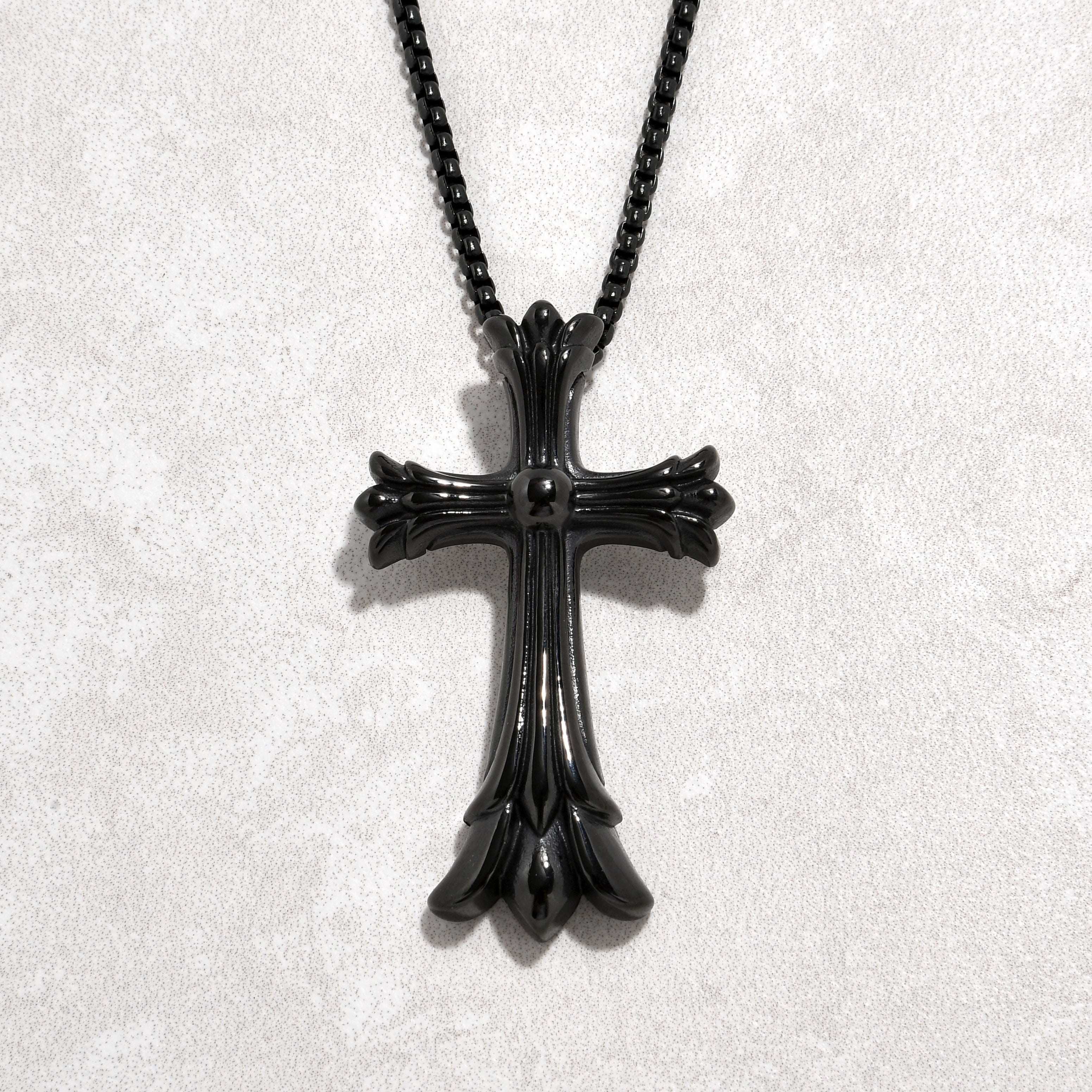 Kalifano Steel Hearts Jewelry Black Cross Steel Hearts Necklace SHN530-B