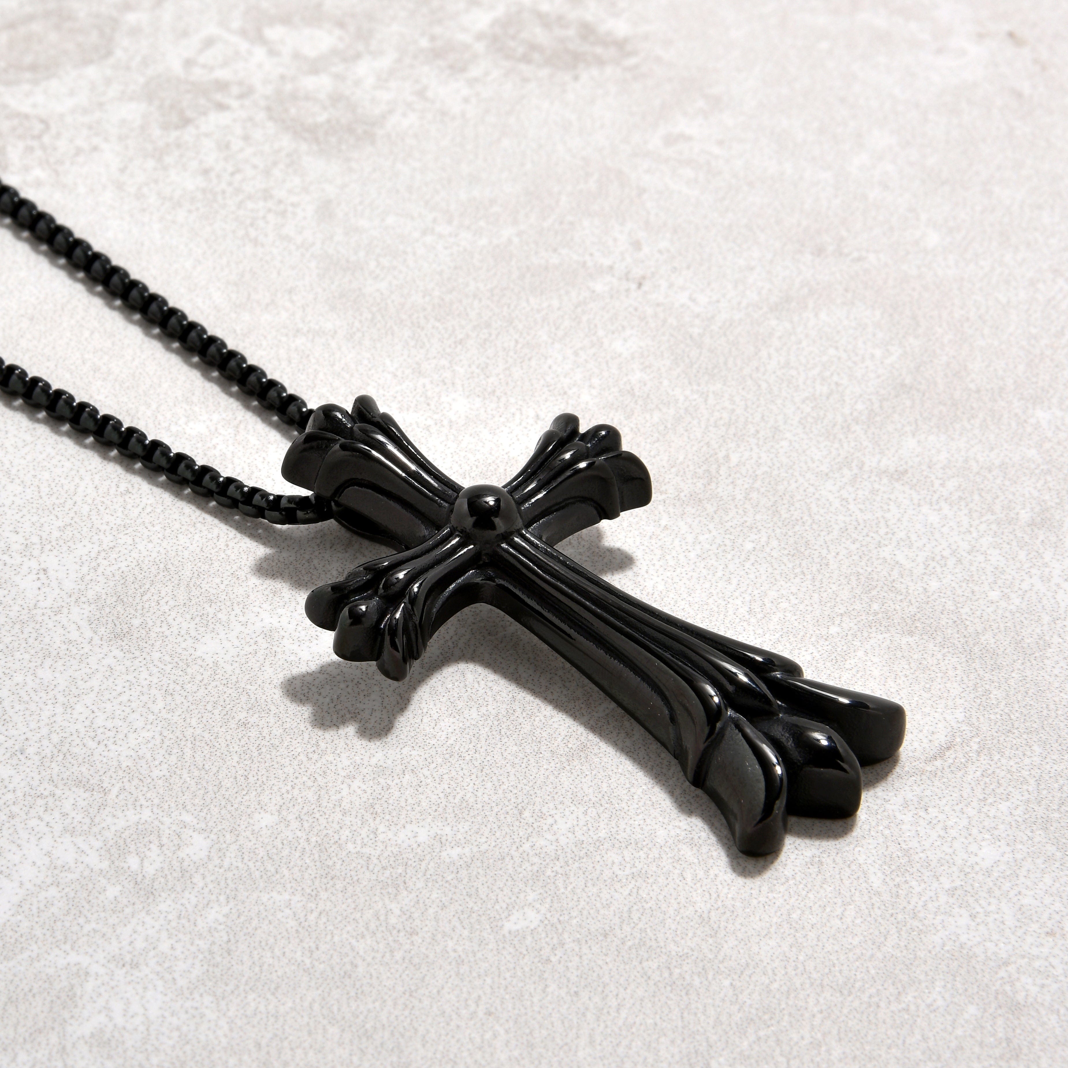 Kalifano Steel Hearts Jewelry Black Cross Steel Hearts Necklace SHN530-B