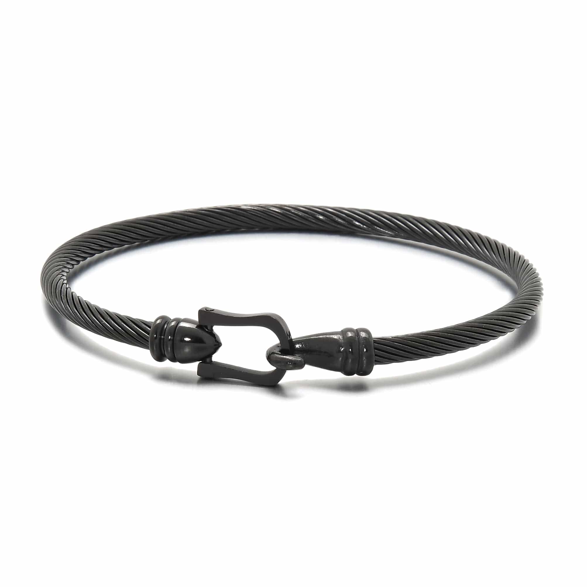 Kalifano Steel Hearts Jewelry Black Derby Cable Braided Steel Hearts Bracelet SHB146-B