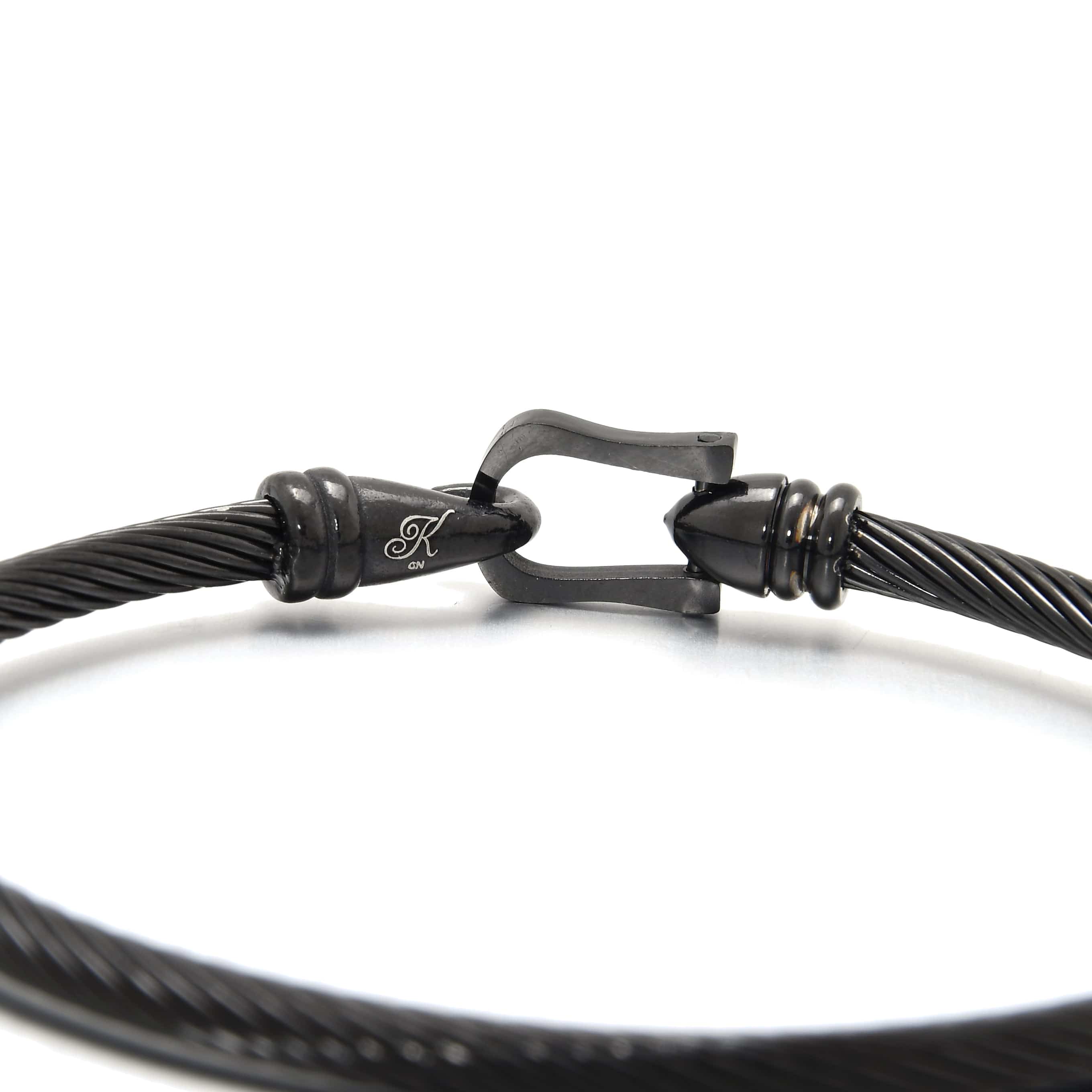 Kalifano Steel Hearts Jewelry Black Derby Cable Braided Steel Hearts Bracelet SHB146-B
