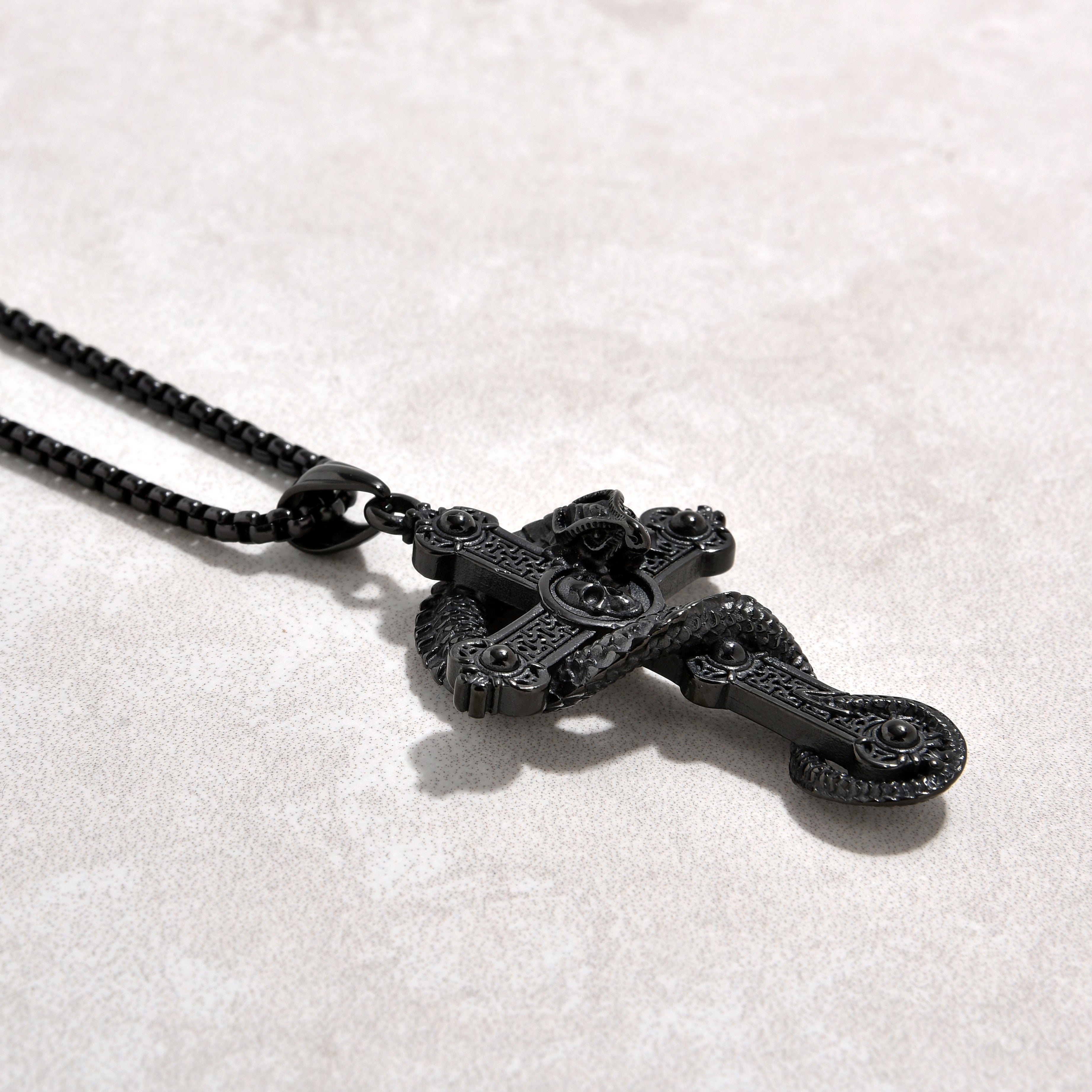 Kalifano Steel Hearts Jewelry Black Dragon Cross Steel Hearts Necklace SHN515-B