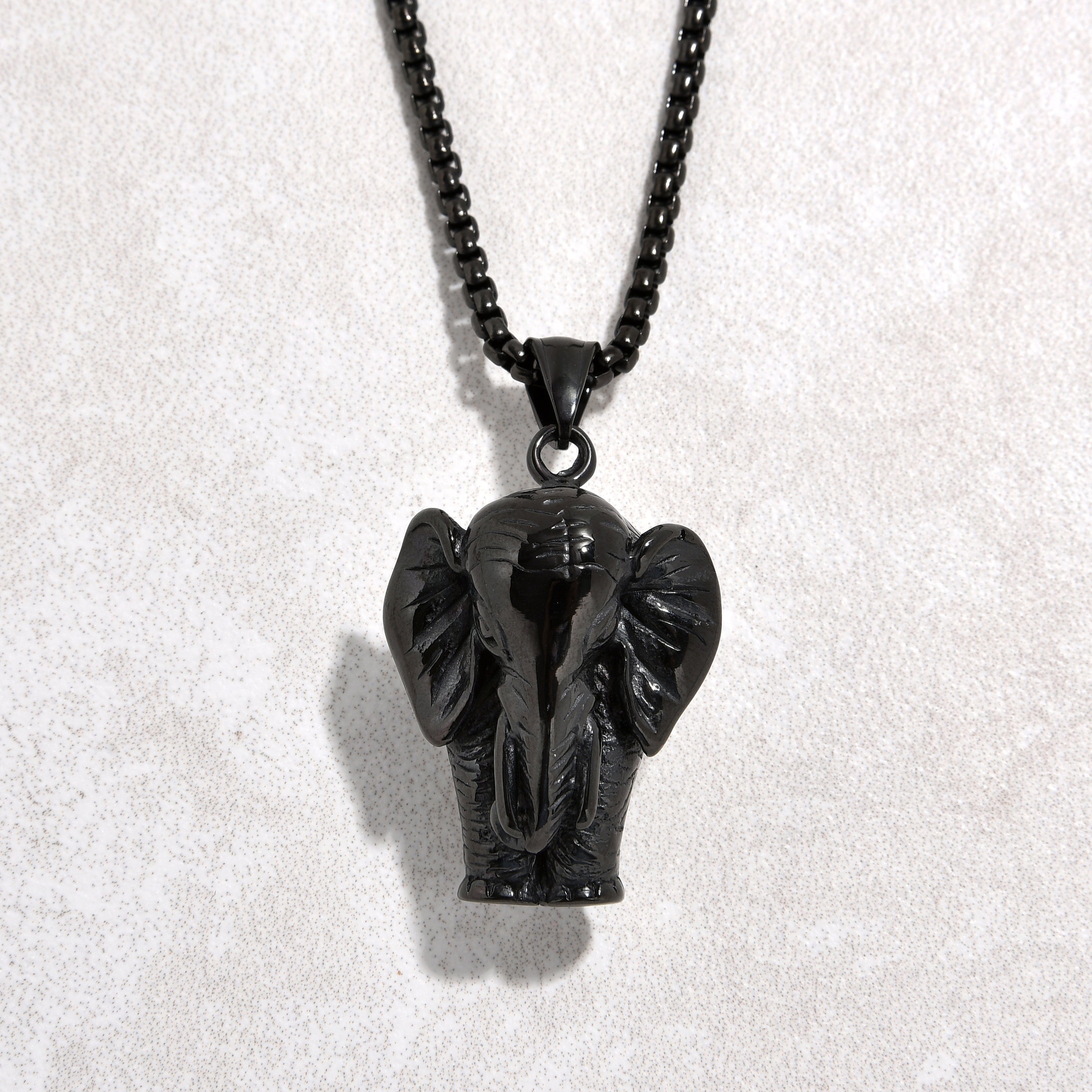 Kalifano Steel Hearts Jewelry Black Elephant Steel Hearts Necklace SHN514-B