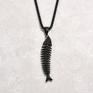 Black Fish Bone Steel Hearts Necklace