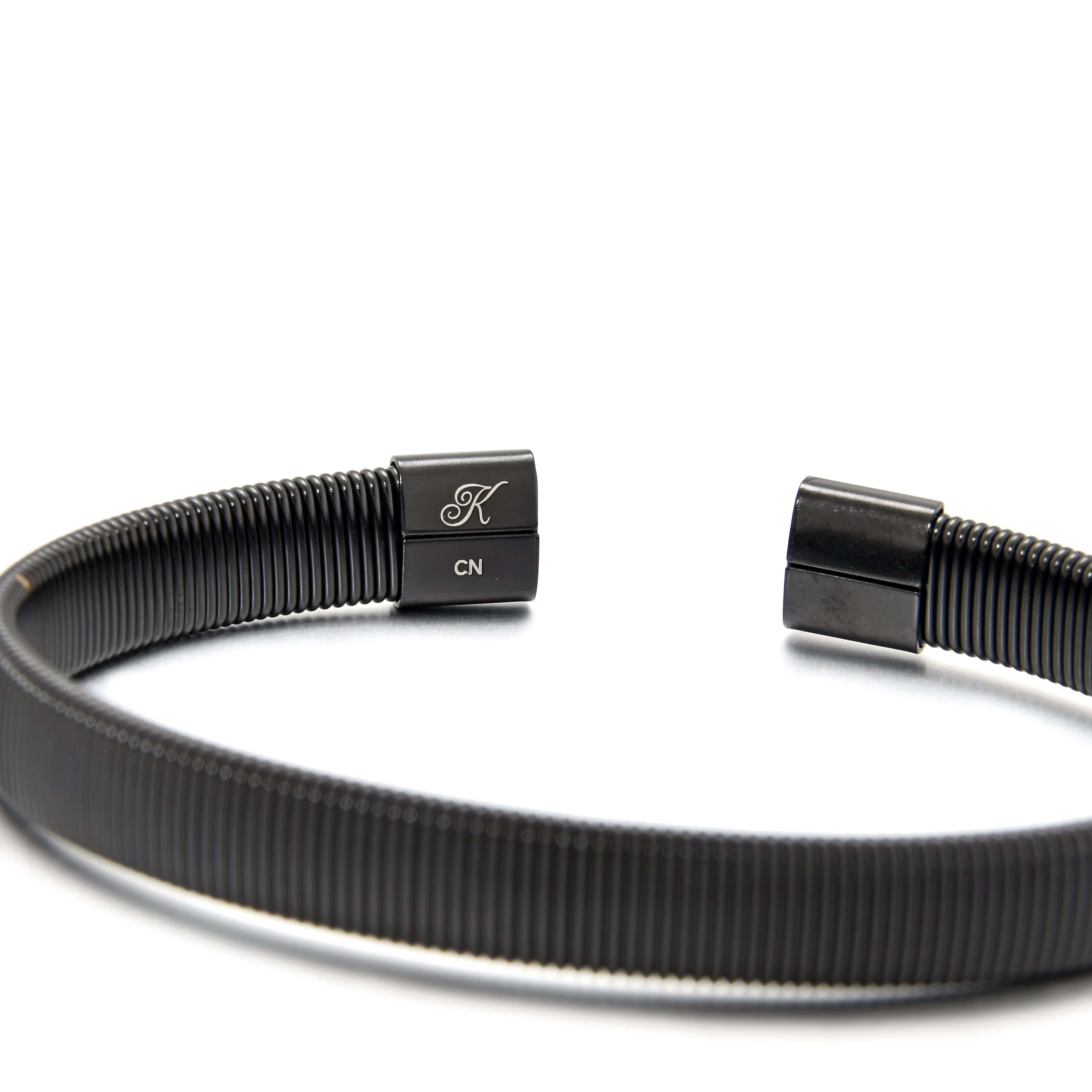 Kalifano Steel Hearts Jewelry Black Flex Cable Braided Steel Hearts Bracelet SHB144-B