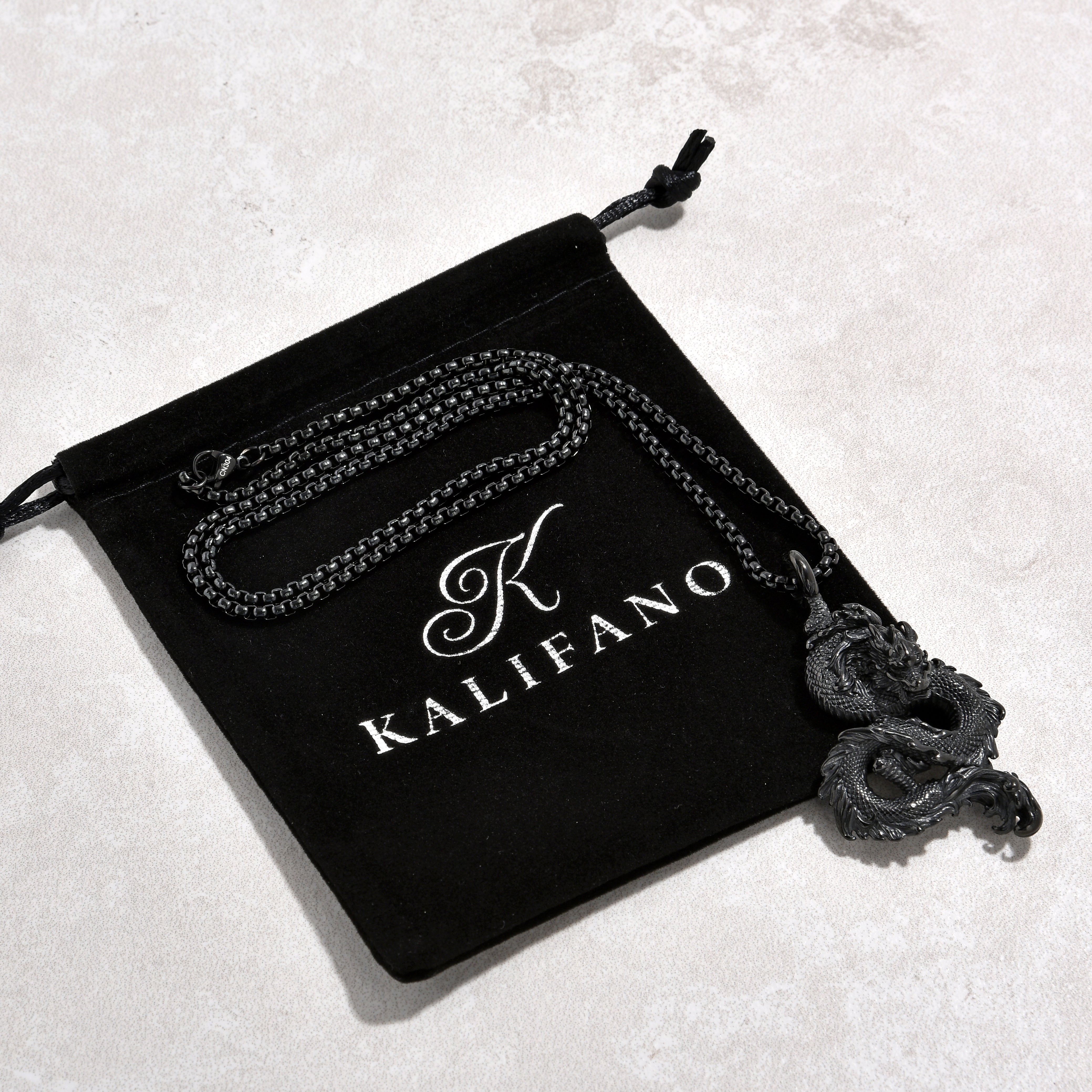 Kalifano Steel Hearts Jewelry Black Gun Metal Dragon Steel Hearts Necklace SHN516-B