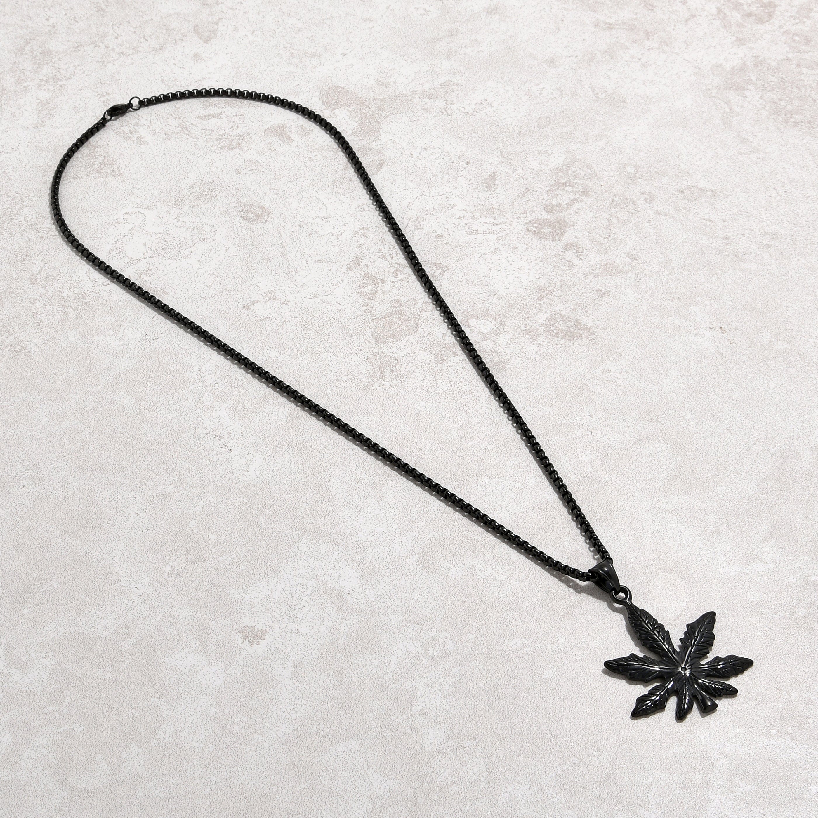 Kalifano Steel Hearts Jewelry Black Hemp Leaf Steel Hearts Necklace SHN503-B