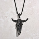 Black Large Bull Skull Steel Hearts Necklace