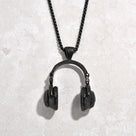 Black Large Headphones Steel Hearts Necklace