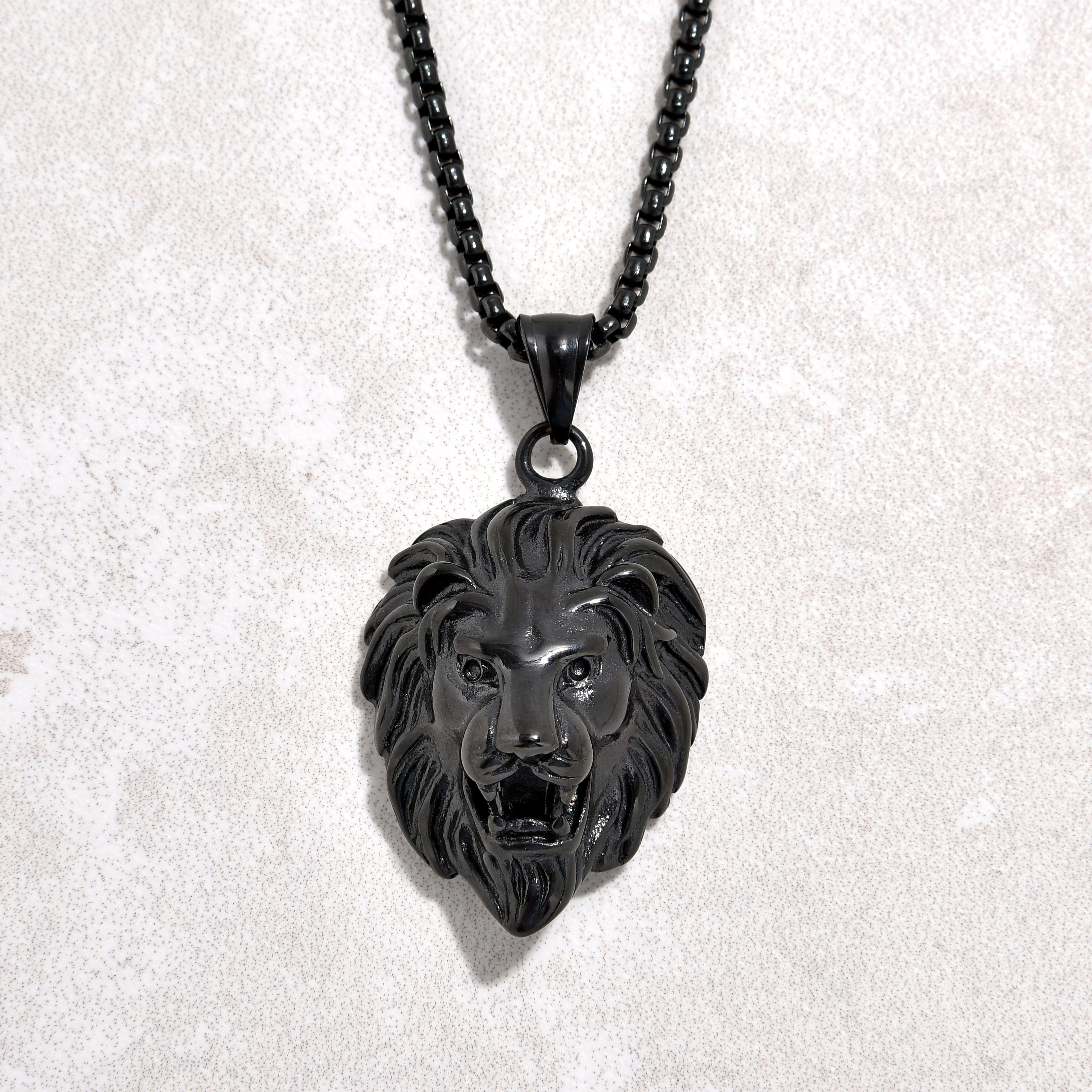 Kalifano Steel Hearts Jewelry Black Lion Steel Hearts Necklace SHN510-B