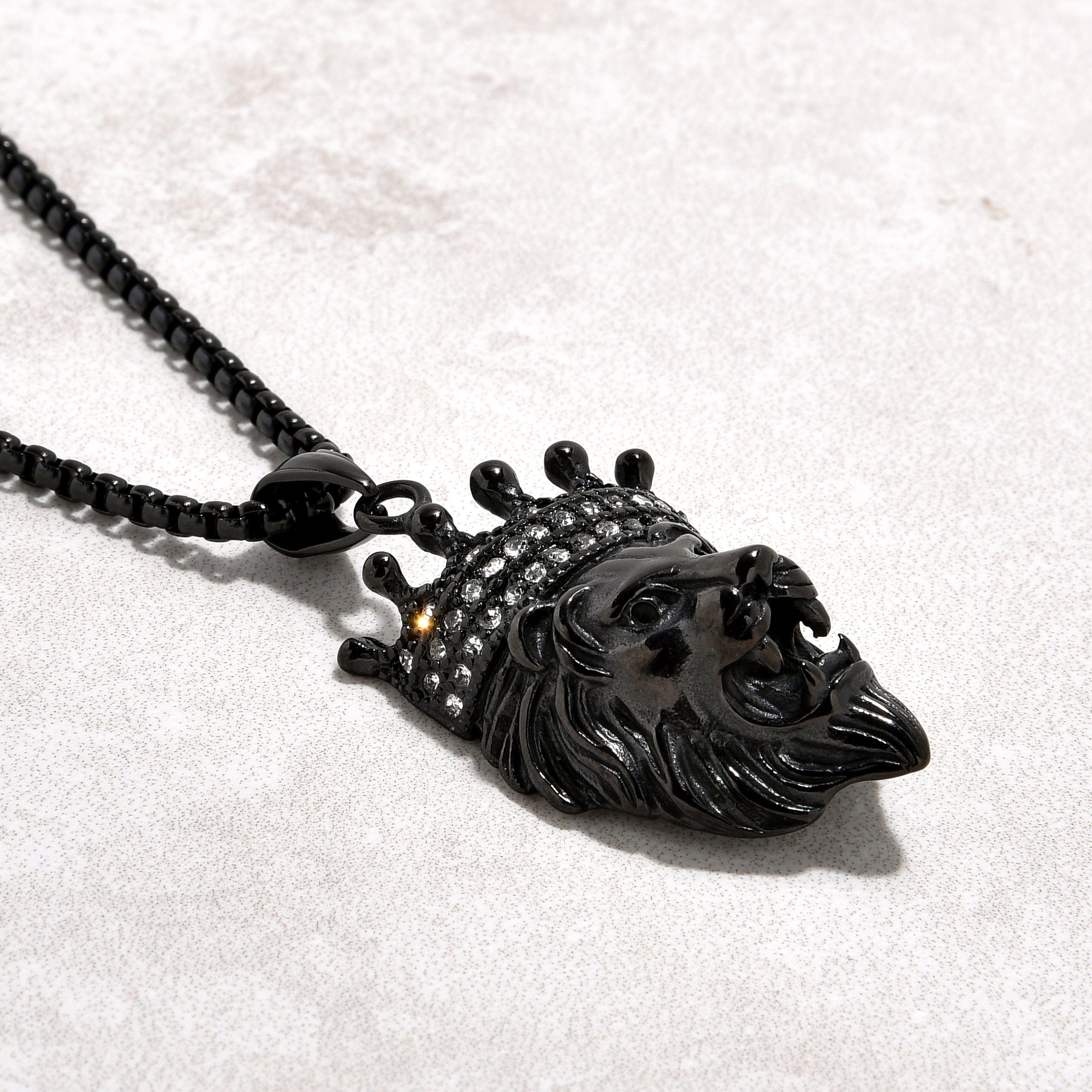 Kalifano Steel Hearts Jewelry Black Lion Steel Hearts Necklace SHN520-B