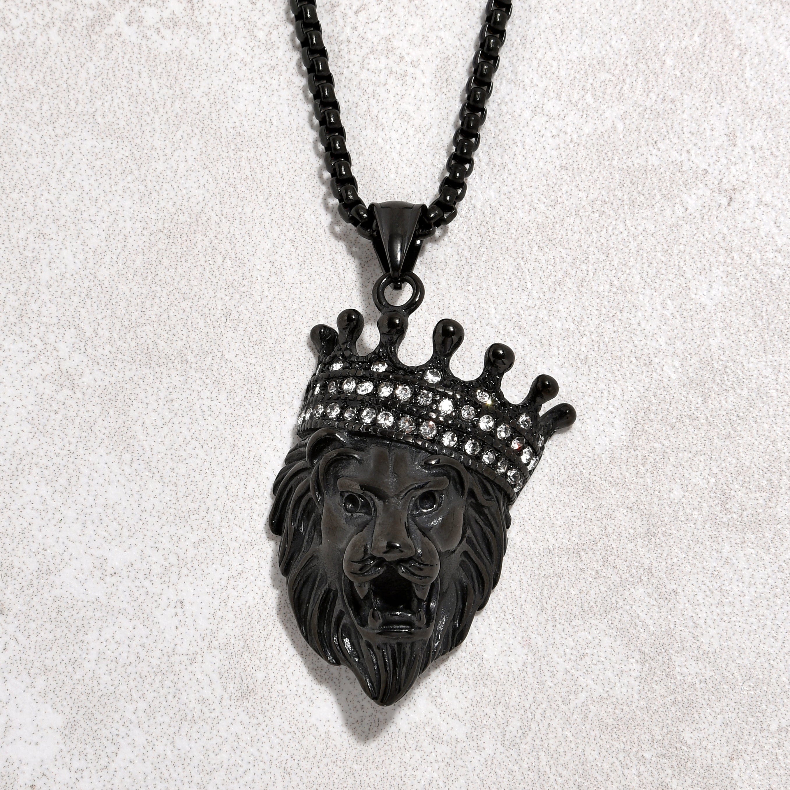 Kalifano Steel Hearts Jewelry Black Lion Steel Hearts Necklace SHN520-B