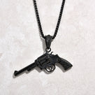Black Revolver gun Steel Hearts Necklace