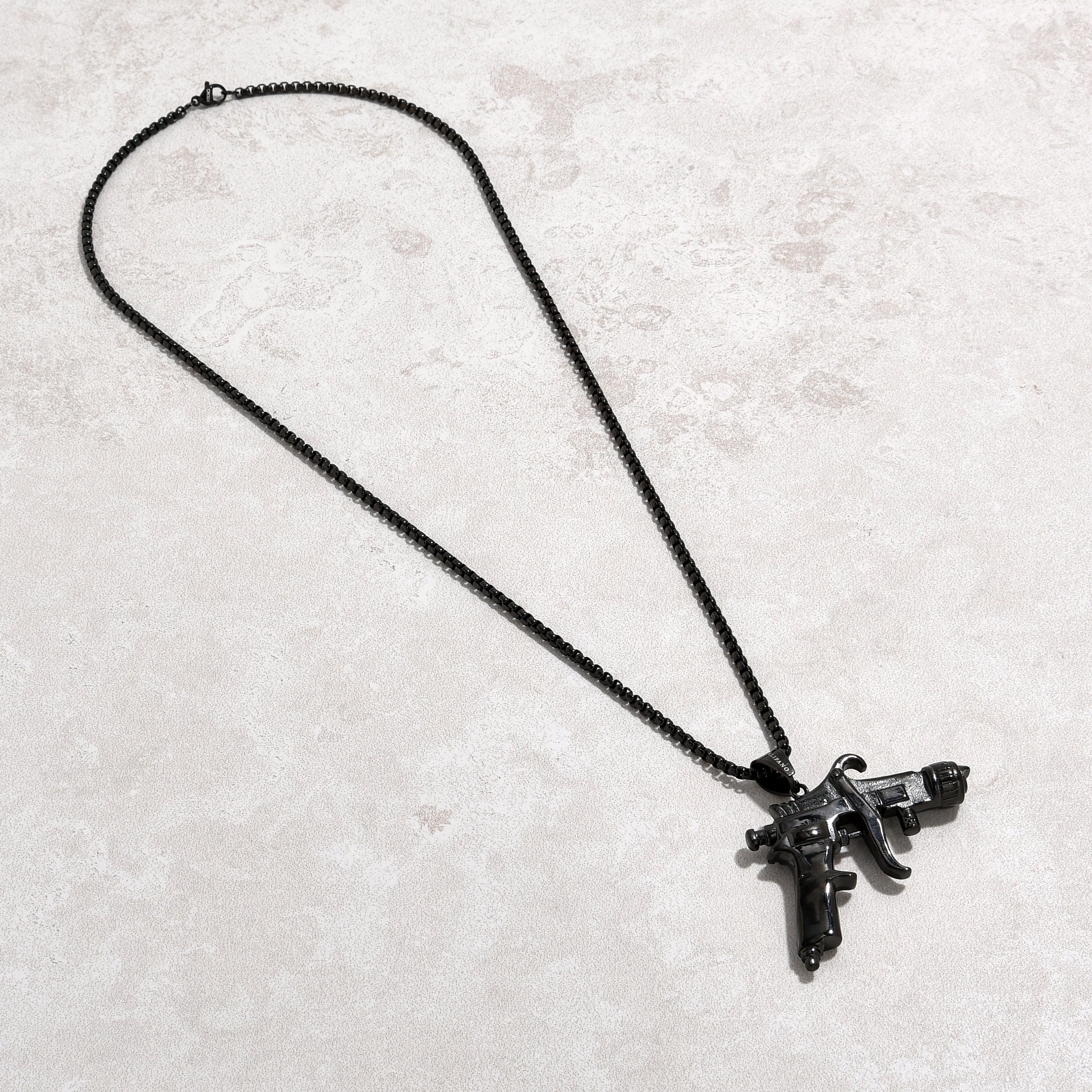 Kalifano Steel Hearts Jewelry Black Tattoo Gun Steel Hearts Necklace SHN525-B