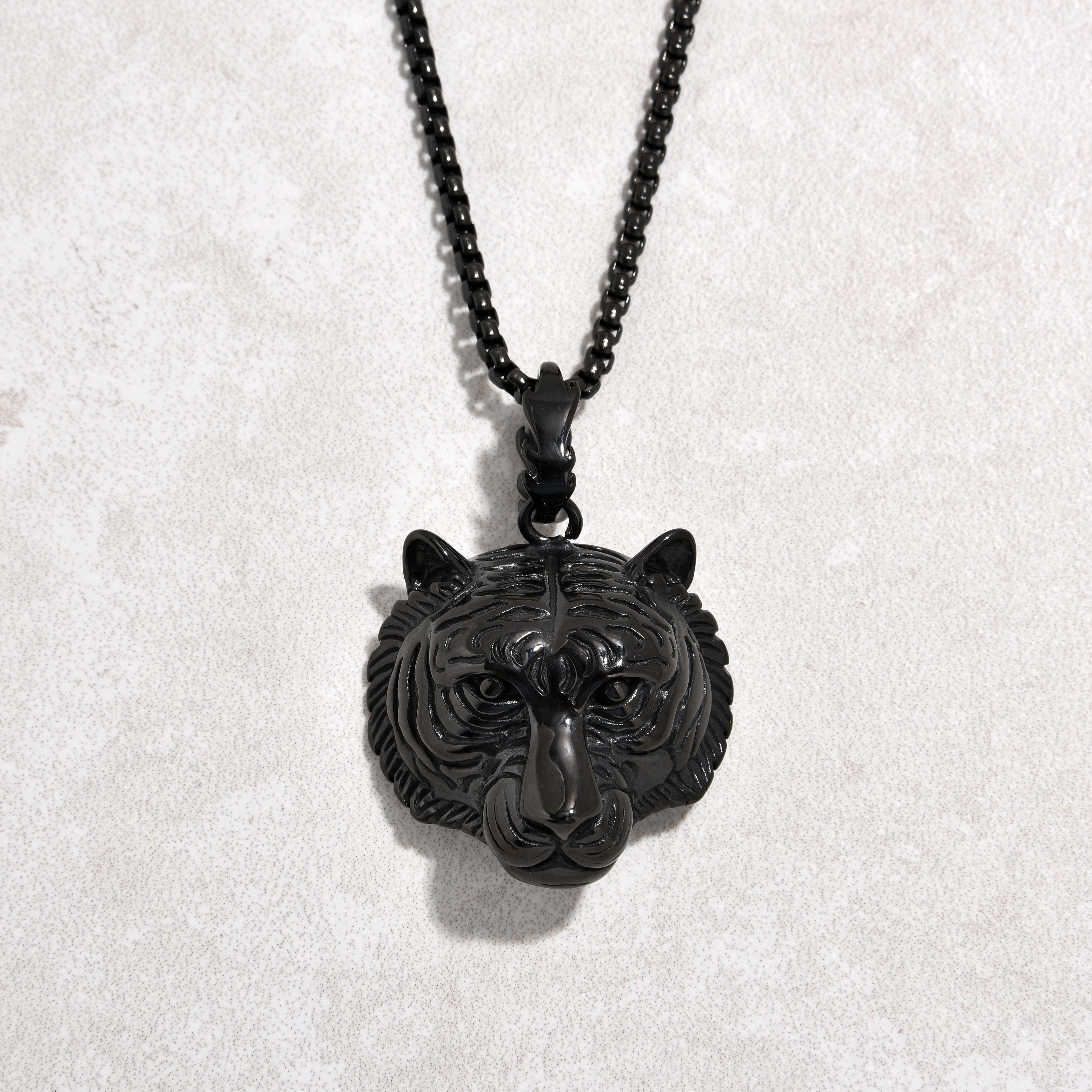 Kalifano Steel Hearts Jewelry Black Tiger Steel Hearts Necklace SHN521-B