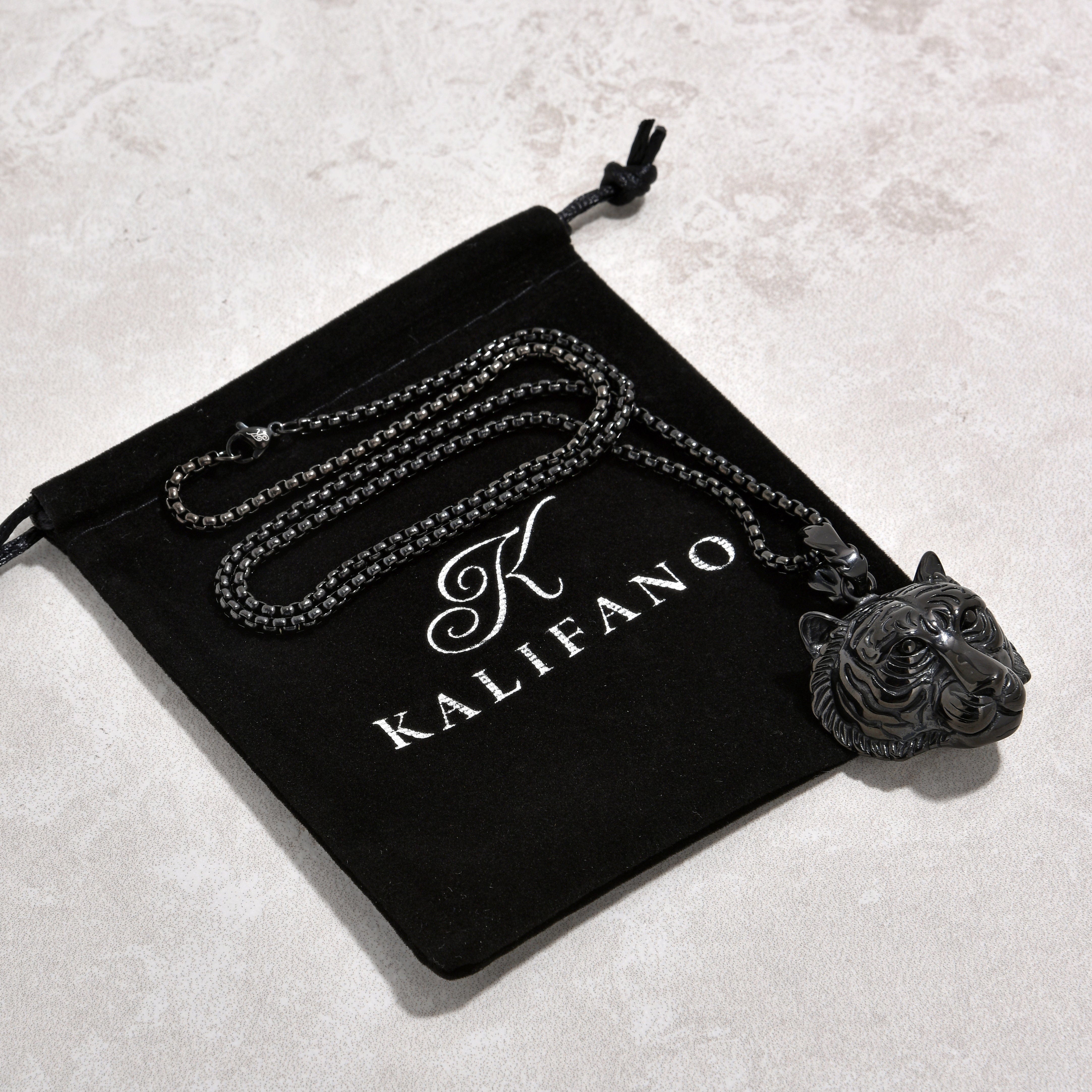 Kalifano Steel Hearts Jewelry Black Tiger Steel Hearts Necklace SHN521-B