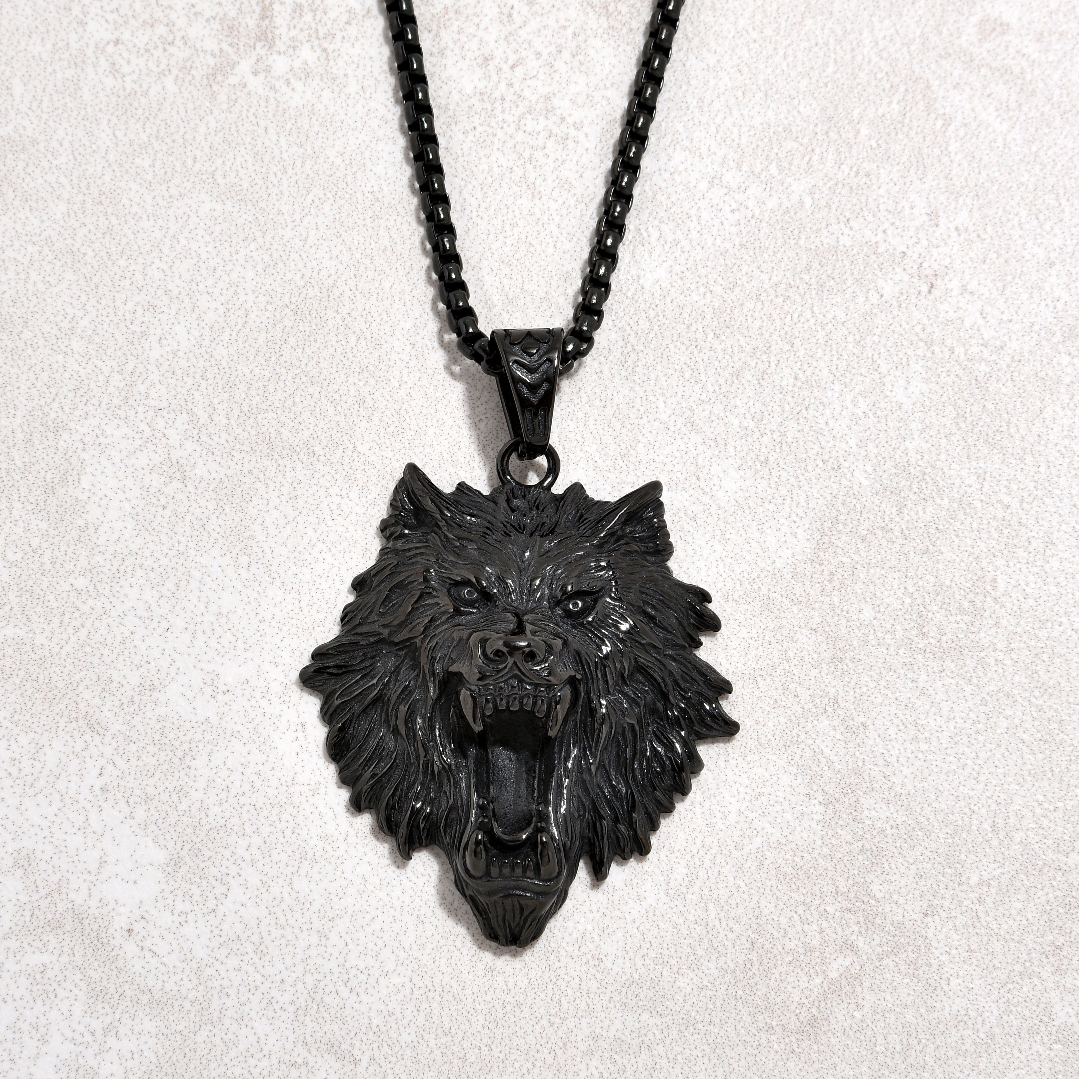Kalifano Steel Hearts Jewelry Black Wolf Steel Hearts Necklace SHN528-B