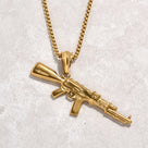Gold AK-47 Gun Steel Hearts Necklace
