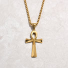 Gold Ankh Cross Steel Hearts Necklace