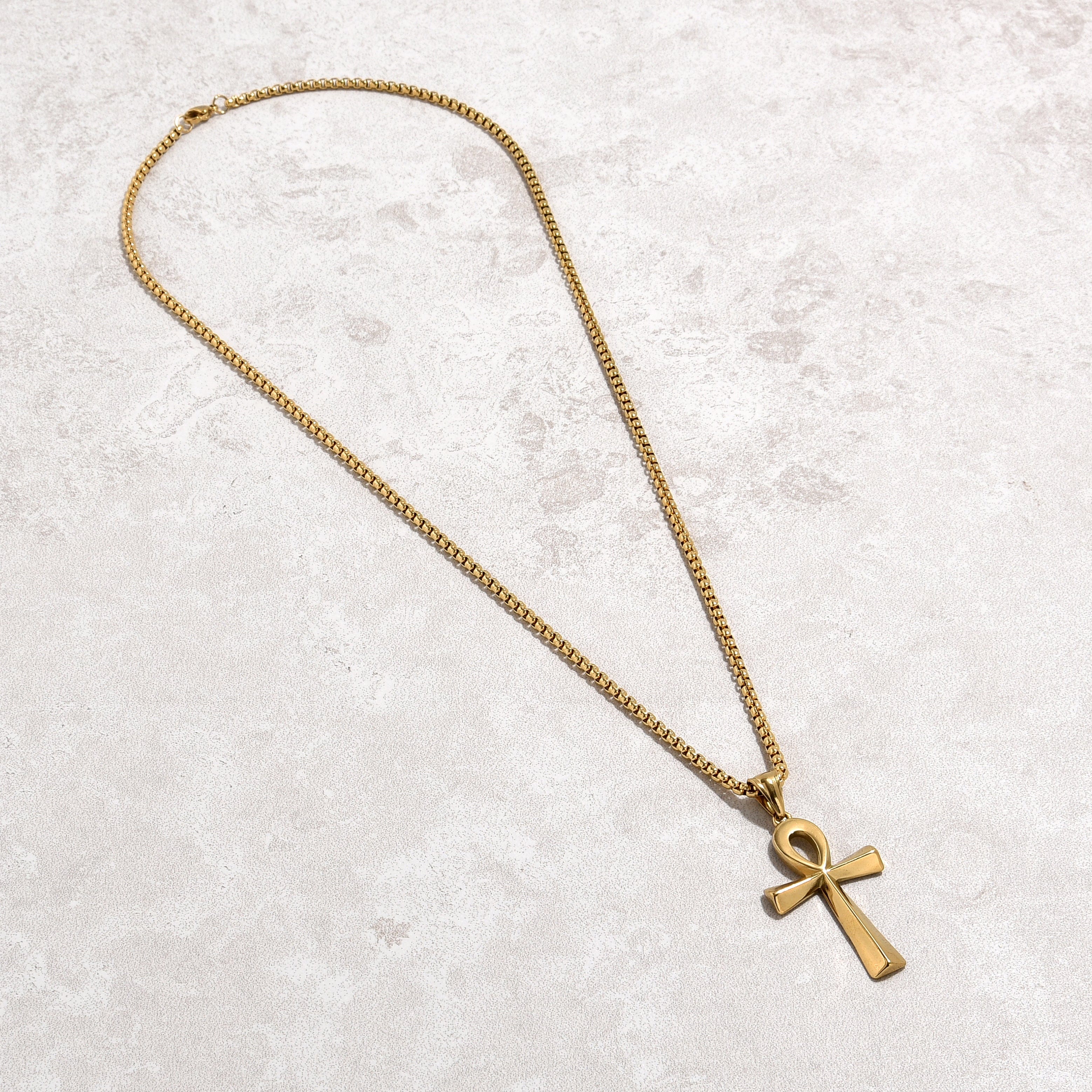 Kalifano Steel Hearts Jewelry Gold Ankh Cross Steel Hearts Necklace SHN505-G