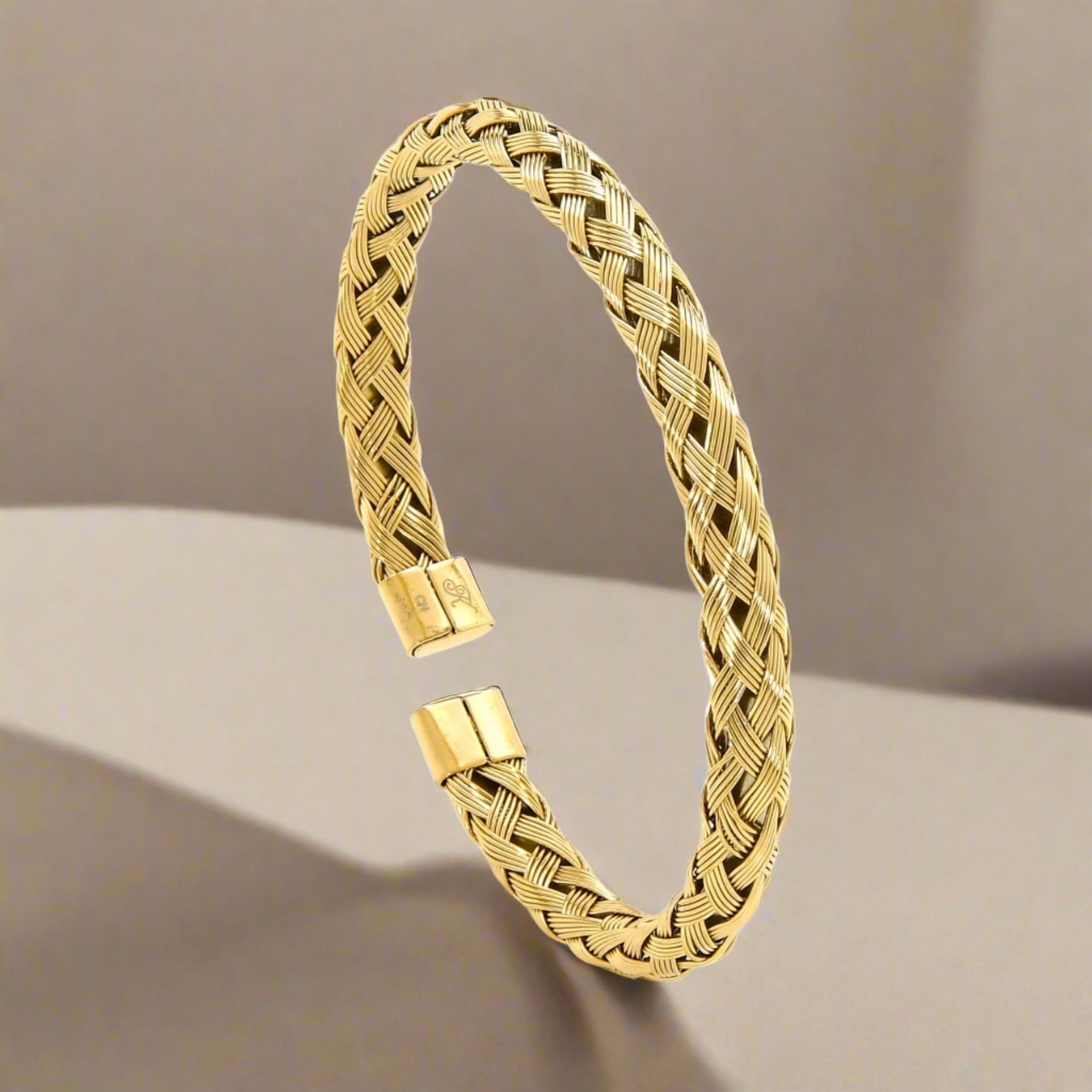 Kalifano Steel Hearts Jewelry Gold Basket Weave Braided Steel Hearts Bracelet SHB143-G