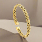 Gold Basket Weave Braided Steel Hearts Bracelet