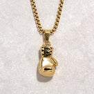 Gold Boxing Gloves Steel Hearts Necklace