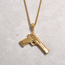 Gold Desert Eagle gun Steel Hearts Necklace