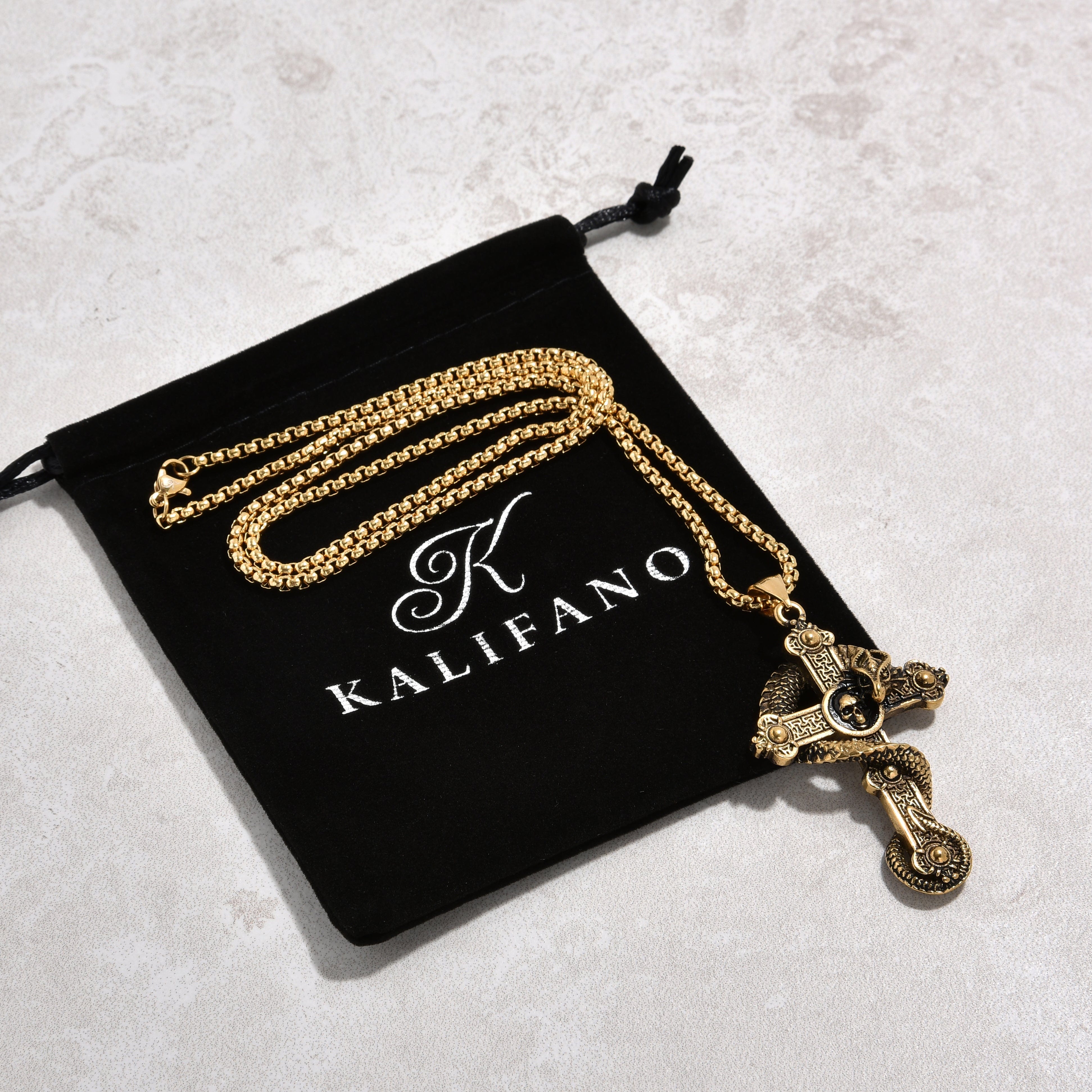 Kalifano Steel Hearts Jewelry Gold Dragon Cross Steel Hearts Necklace SHN515-G