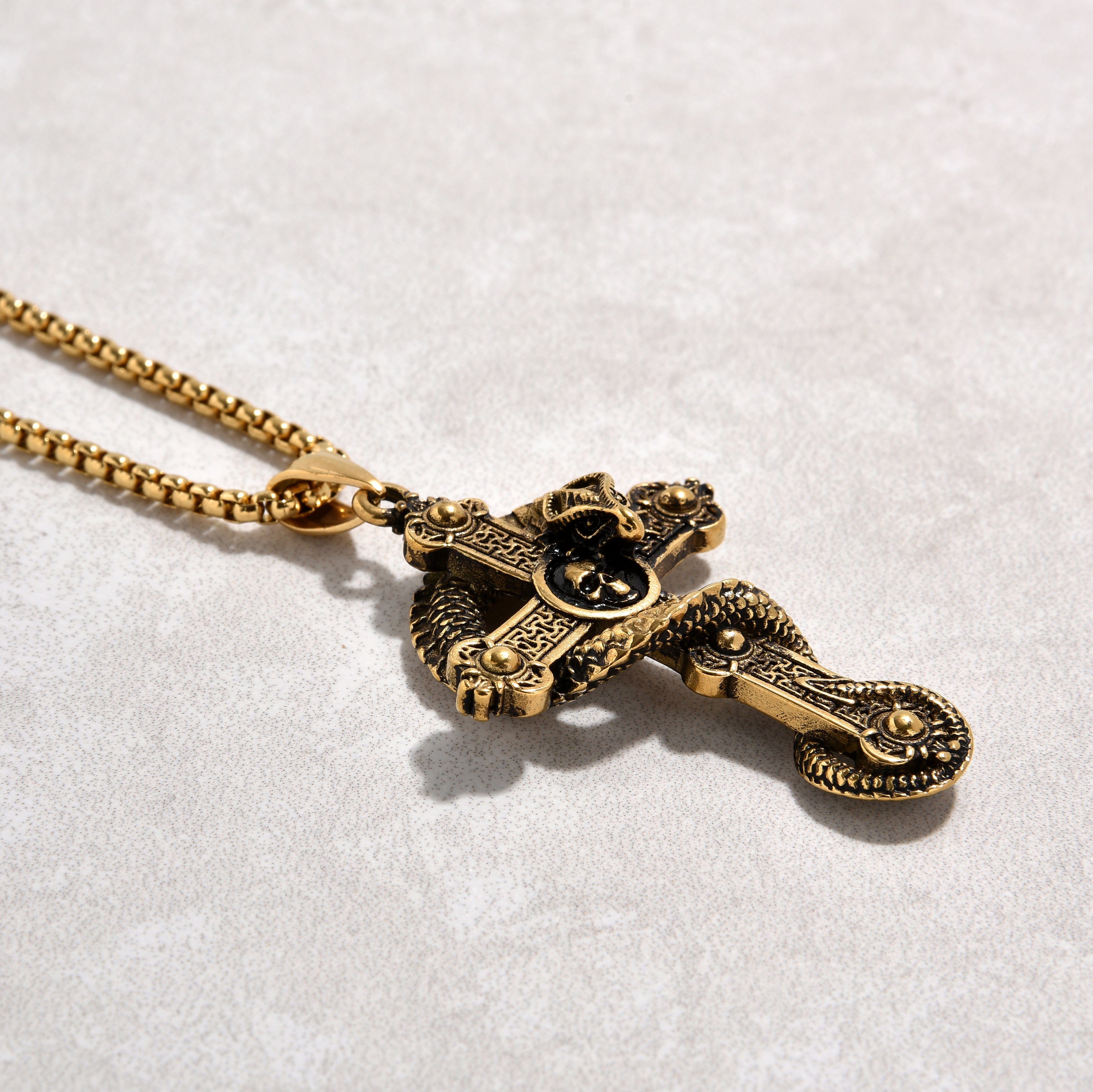 Kalifano Steel Hearts Jewelry Gold Dragon Cross Steel Hearts Necklace SHN515-G