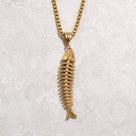 Gold Fish Bone Steel Hearts Necklace