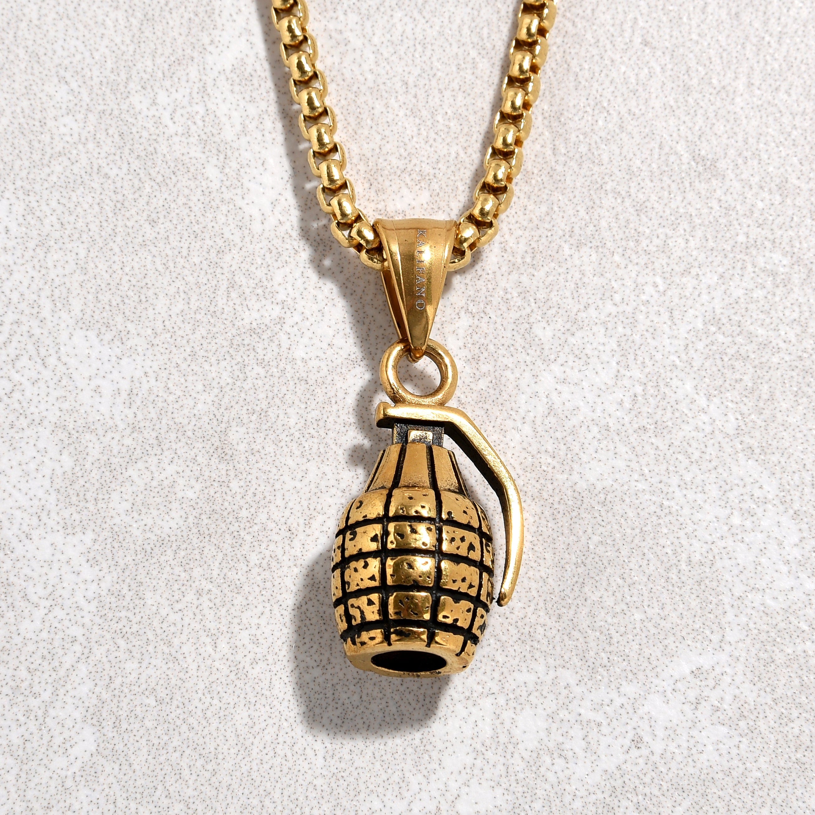 Kalifano Steel Hearts Jewelry Gold Grenade Steel Hearts Necklace SHN501-G