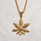 Gold Hemp Leaf Steel Hearts Necklace