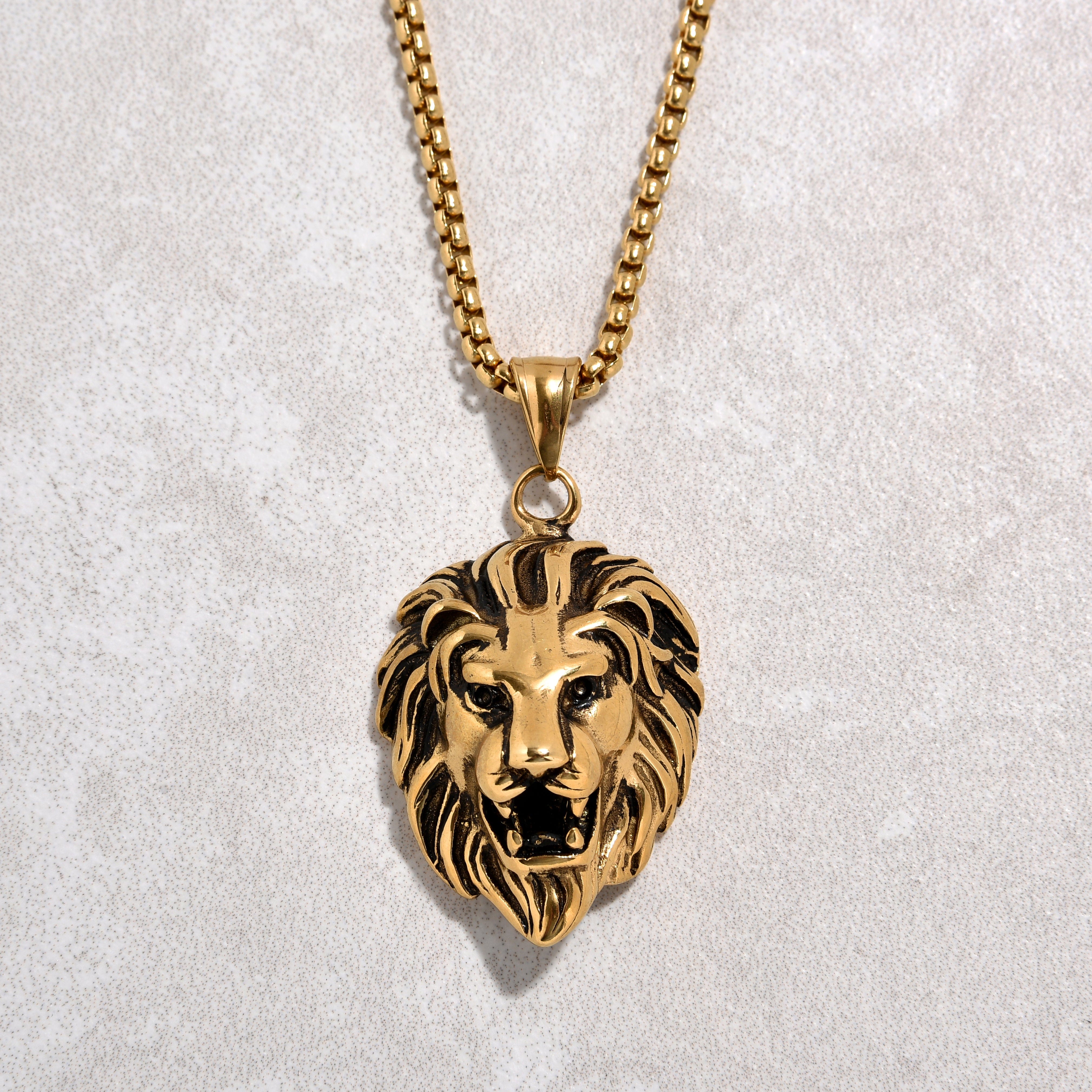 Kalifano Steel Hearts Jewelry Gold Lion Steel Hearts Necklace SHN510-G