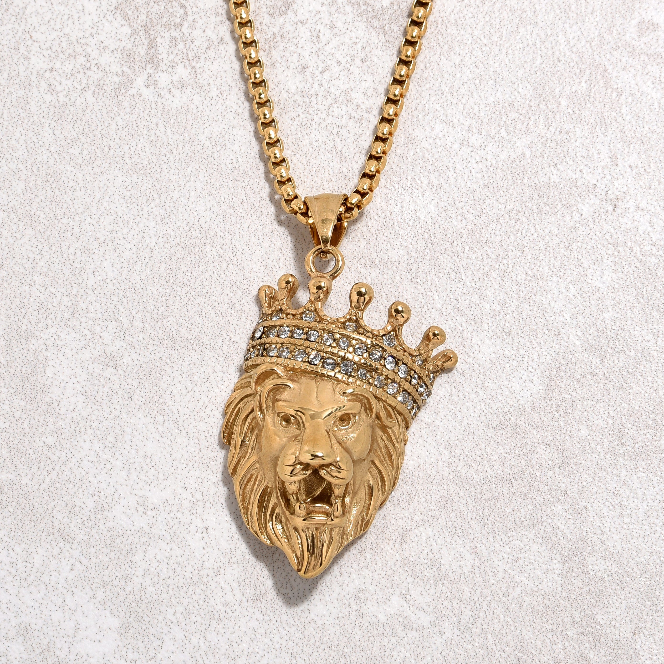 Kalifano Steel Hearts Jewelry Gold Lion Steel Hearts Necklace SHN520-G