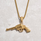 Gold Revolver gun Steel Hearts Necklace