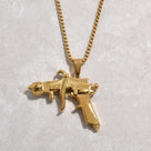 Gold Tattoo Gun Steel Hearts Necklace