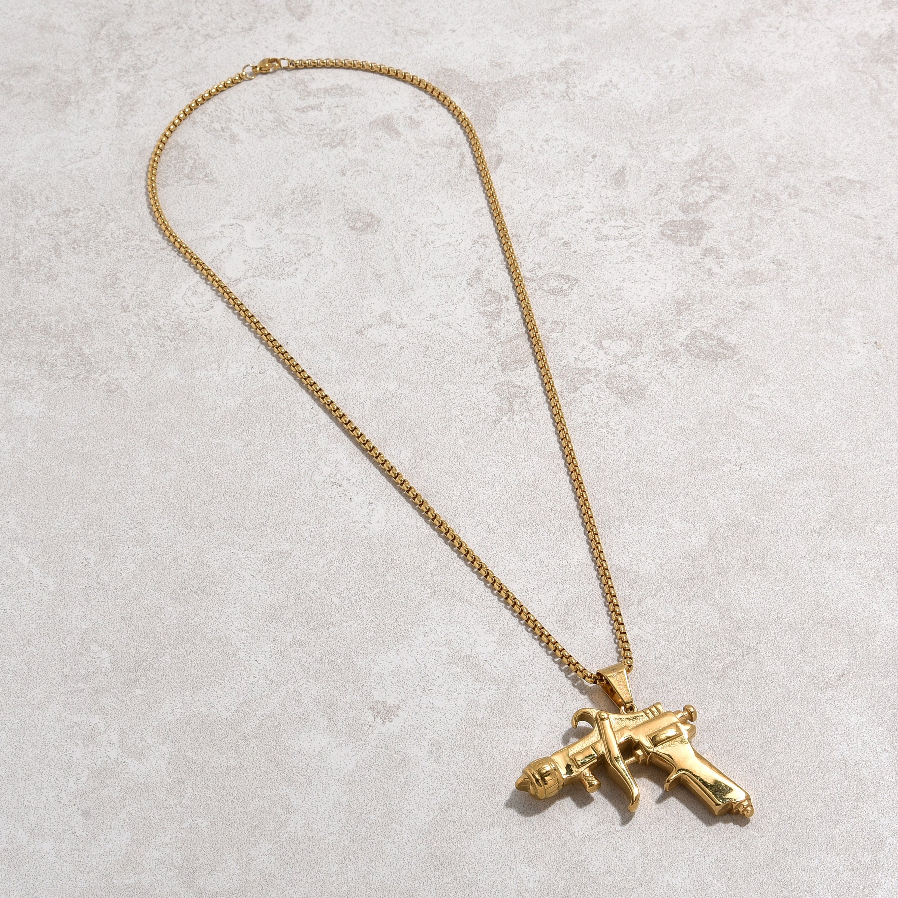 Kalifano Steel Hearts Jewelry Gold Tattoo Gun Steel Hearts Necklace SHN525-G