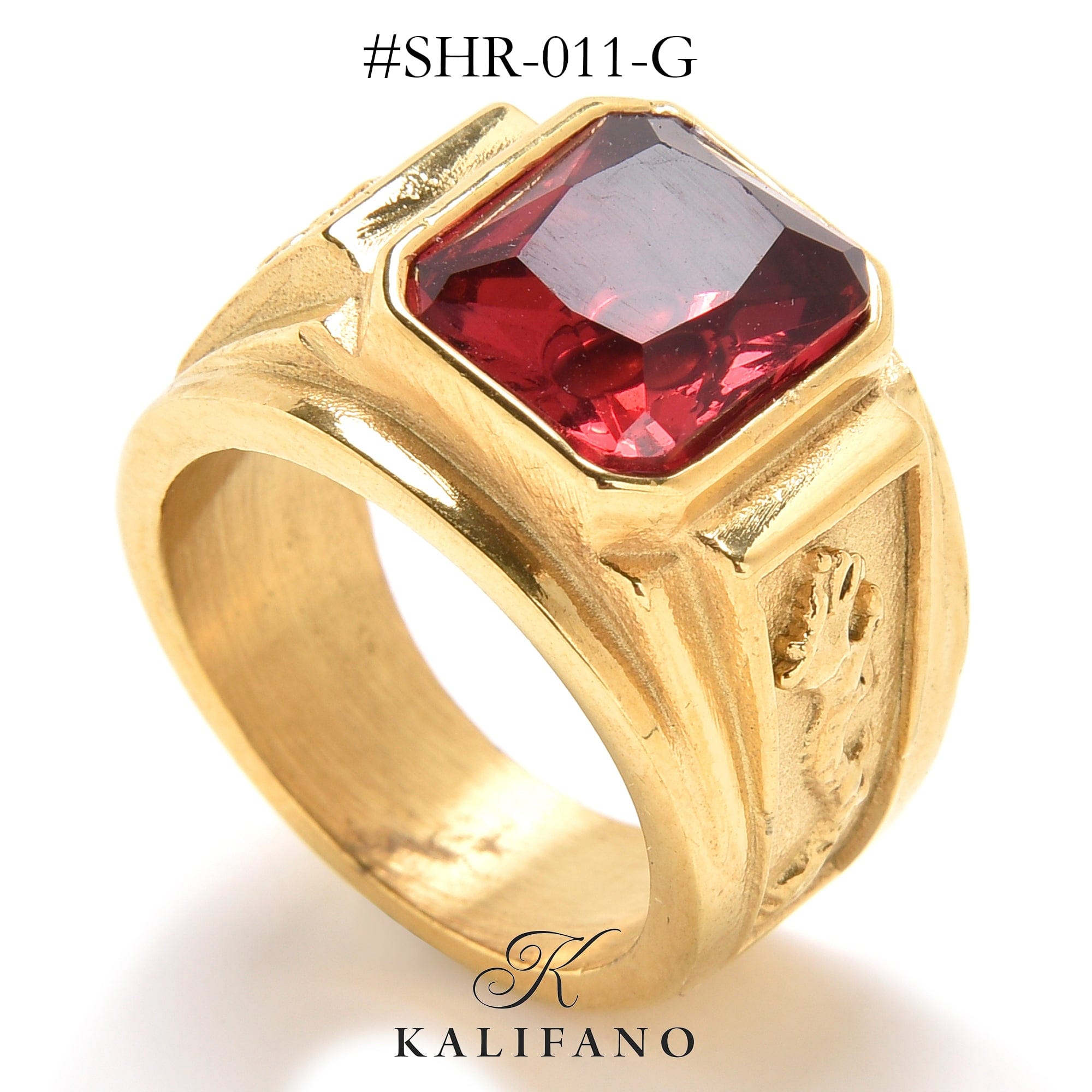 Kalifano Steel Hearts Jewelry Gold Viking Dragon syn Ruby Steel Hearts Ring