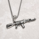 Silver AK-47 Gun Steel Hearts Necklace