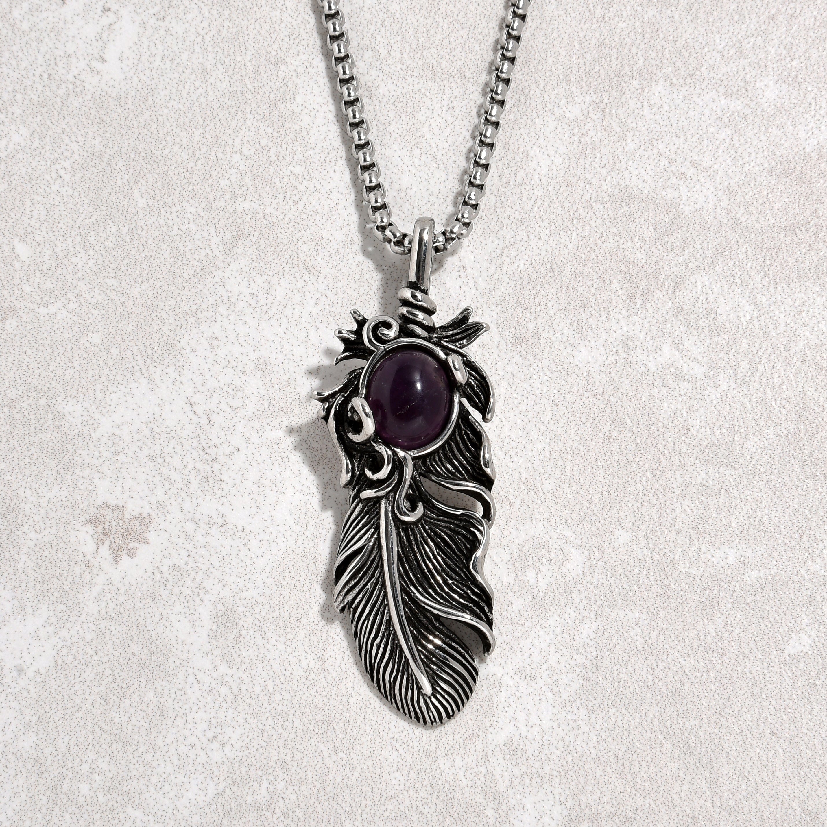 Kalifano Steel Hearts Jewelry Silver Amethyst Feather Steel Hearts Necklace SHN512S-AM