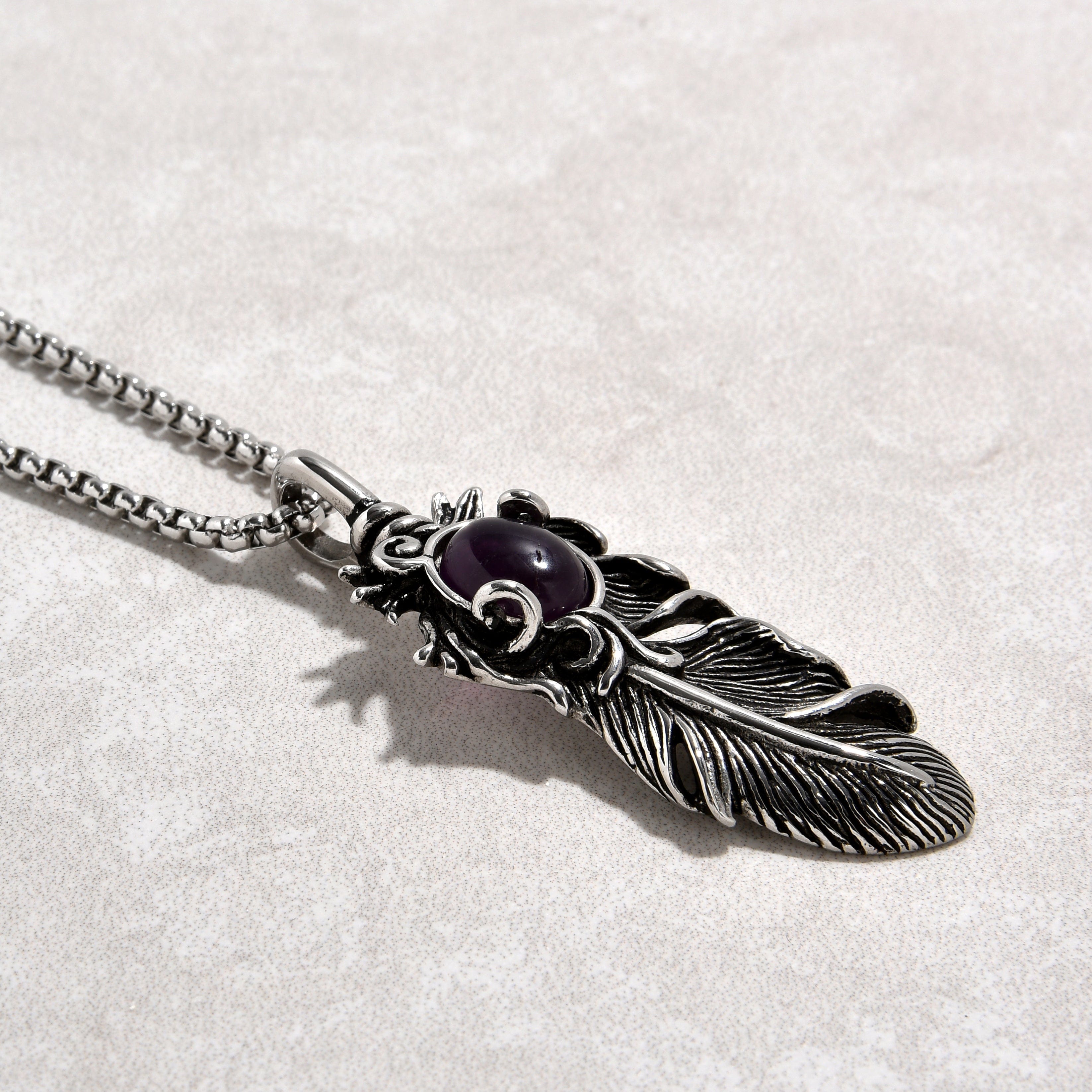 Kalifano Steel Hearts Jewelry Silver Amethyst Feather Steel Hearts Necklace SHN512S-AM