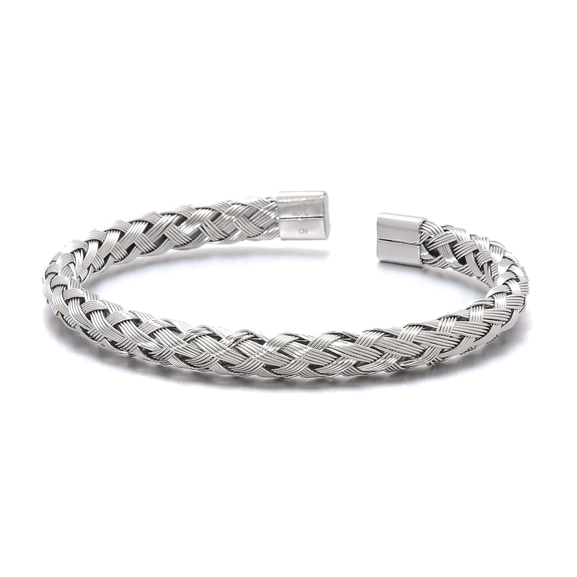 Kalifano Steel Hearts Jewelry Silver Basket Weave Braided Steel Hearts Bracelet SHB143-S