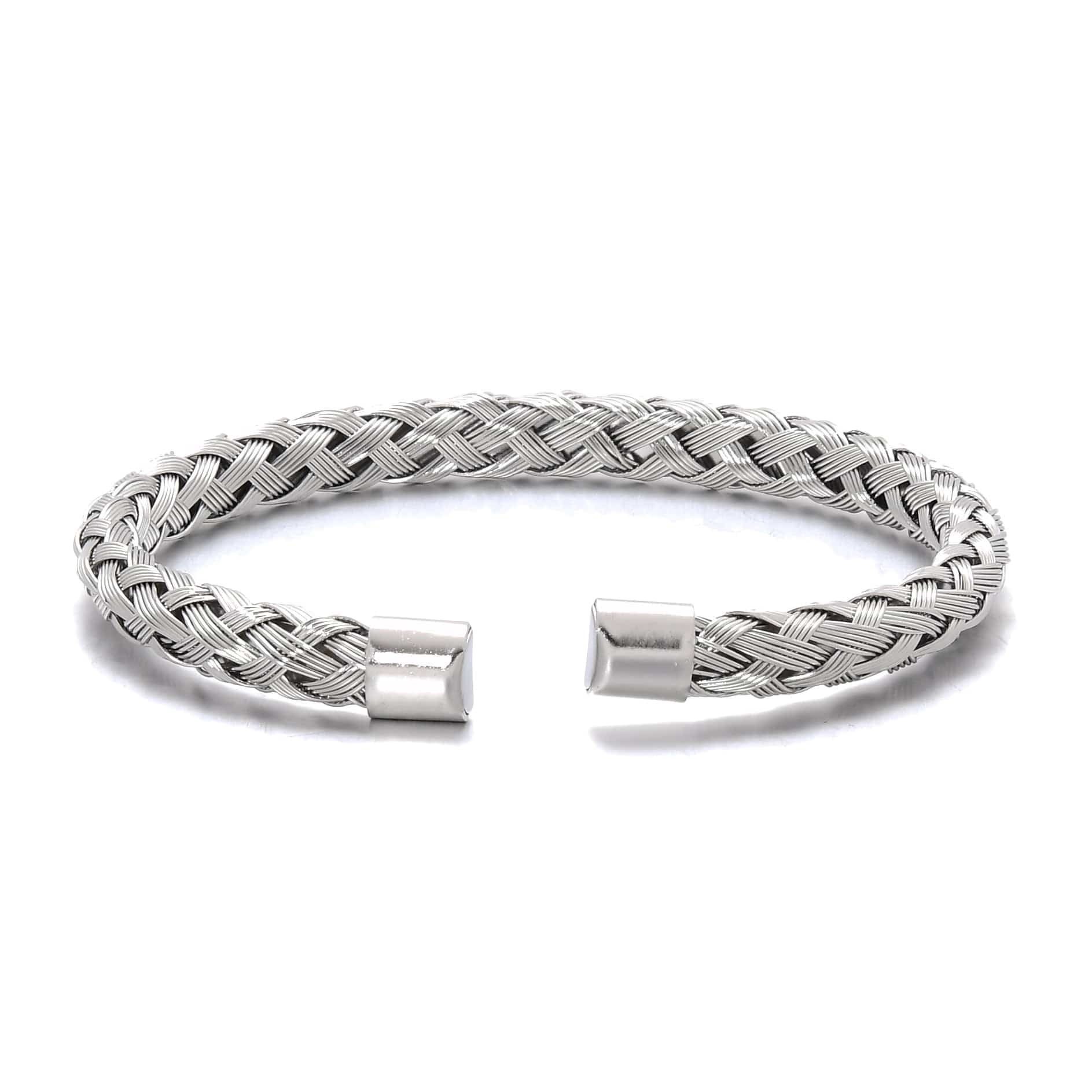 Kalifano Steel Hearts Jewelry Silver Basket Weave Braided Steel Hearts Bracelet SHB143-S