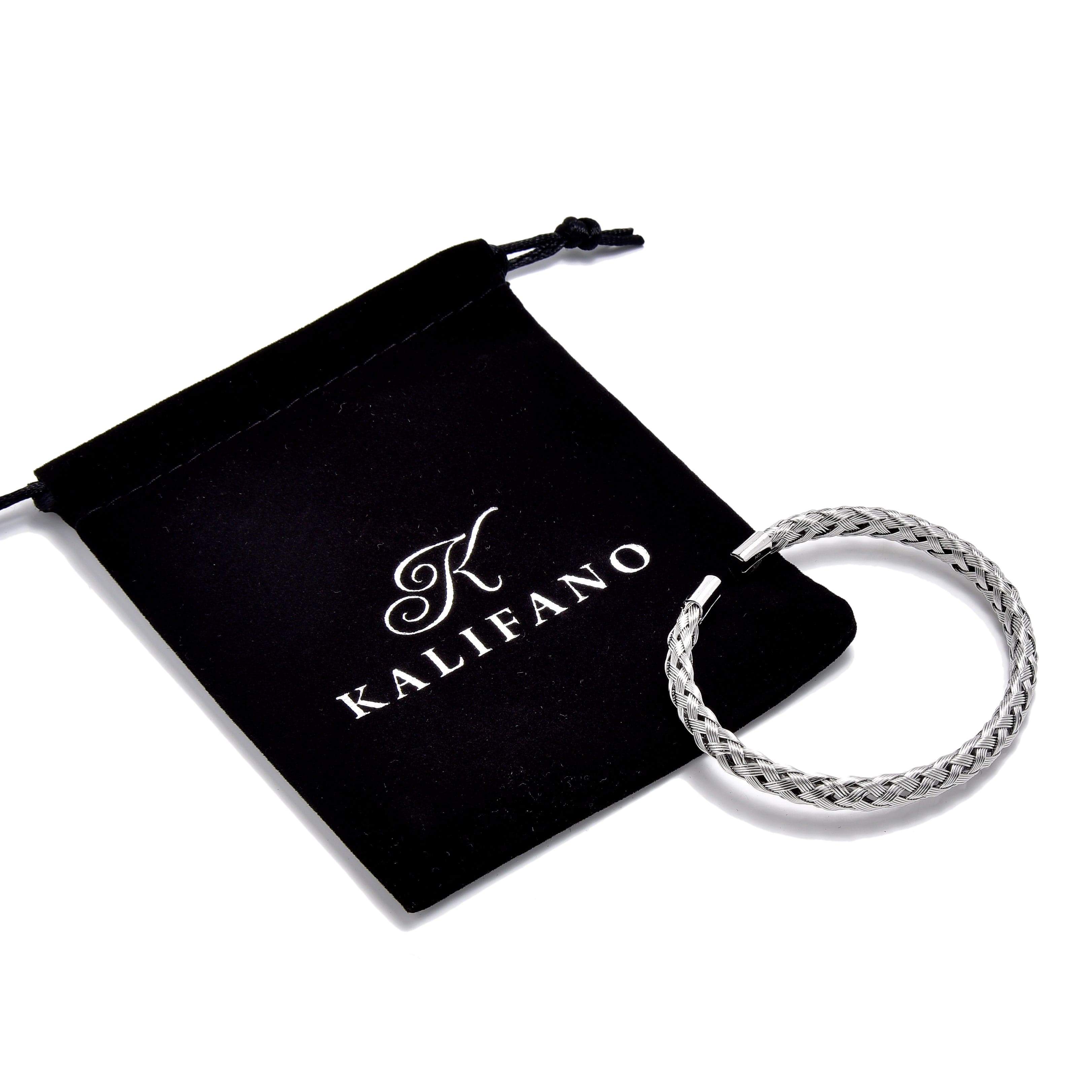 Kalifano Steel Hearts Jewelry Silver Basket Weave Braided Steel Hearts Bracelet SHB143-S