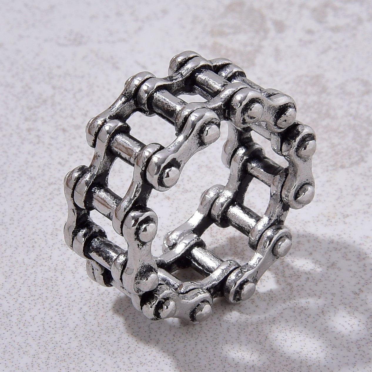 Kalifano Steel Hearts Jewelry Silver Bike Chain Steel Hearts Ring