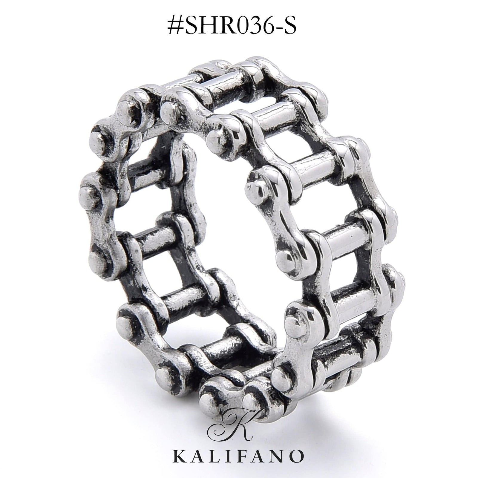 Kalifano Steel Hearts Jewelry Silver Bike Chain Steel Hearts Ring